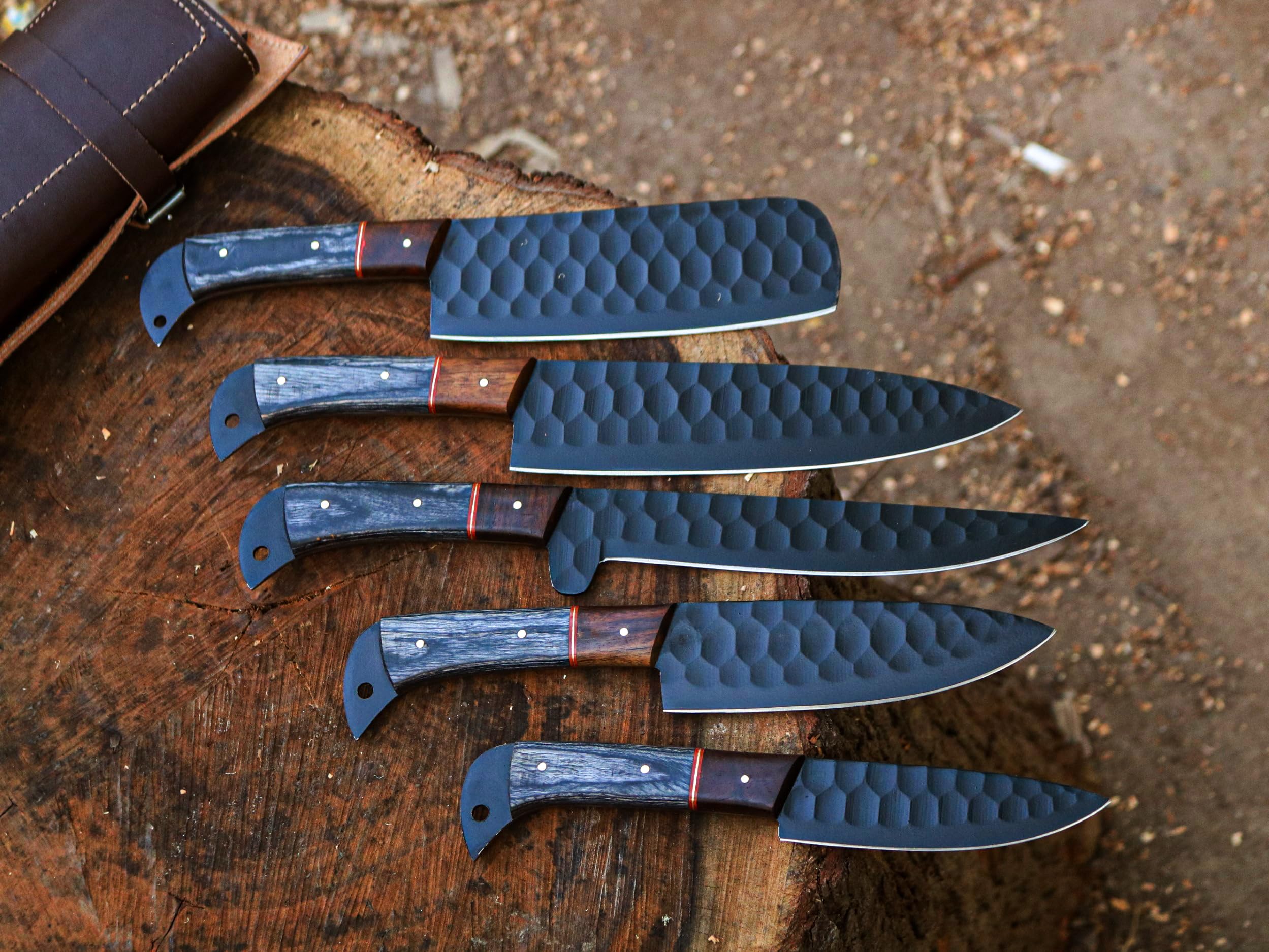 Premium PAL 2000 KNIVES CHE-2075 Handmade D2 Steel Kitchen Knife Set with Powder Coated Blade & Protective Sheath - Professional Chef Knives for Cooking, Camping, Outdoor Adventures & Home Kitchen Use
