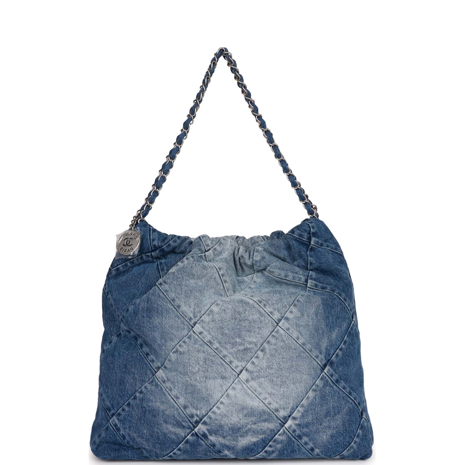 Chanel Large 22 Bag Faded Blue Denim with Silver Hardware - Luxury Designer Handbag for Women, Perfect for Everyday Use & Special Occasions
