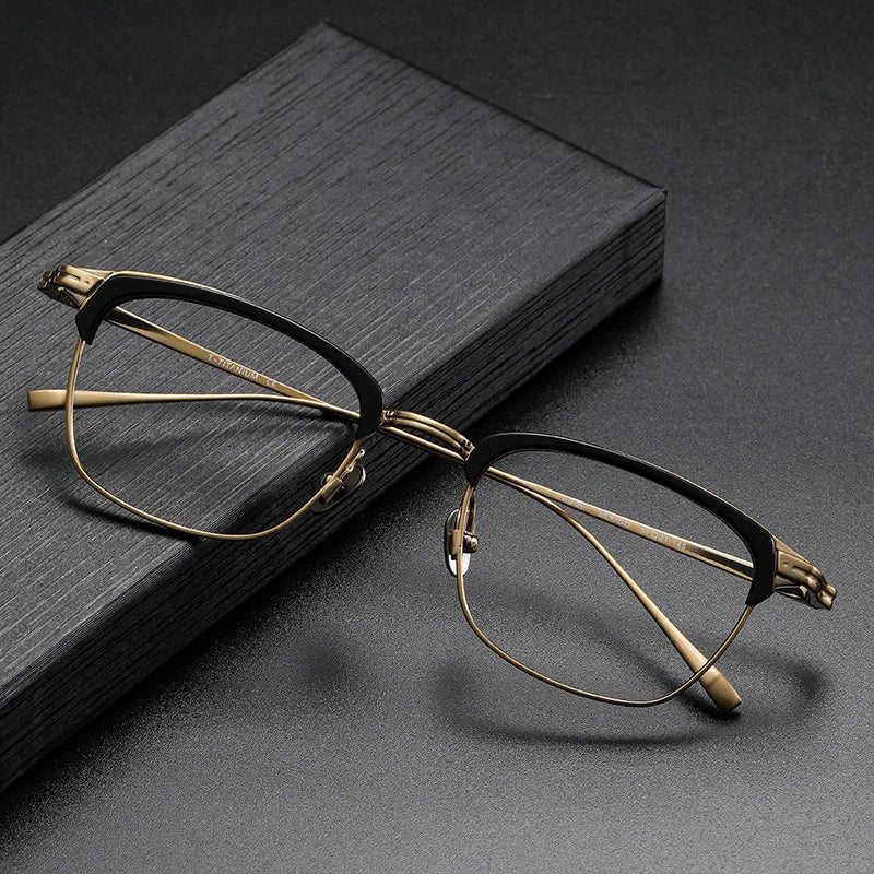 Stylish Unisex Black Titanium Acetate Square Frame Eyeglasses 14926 - Perfect for Work, Reading & Fashion Accessories