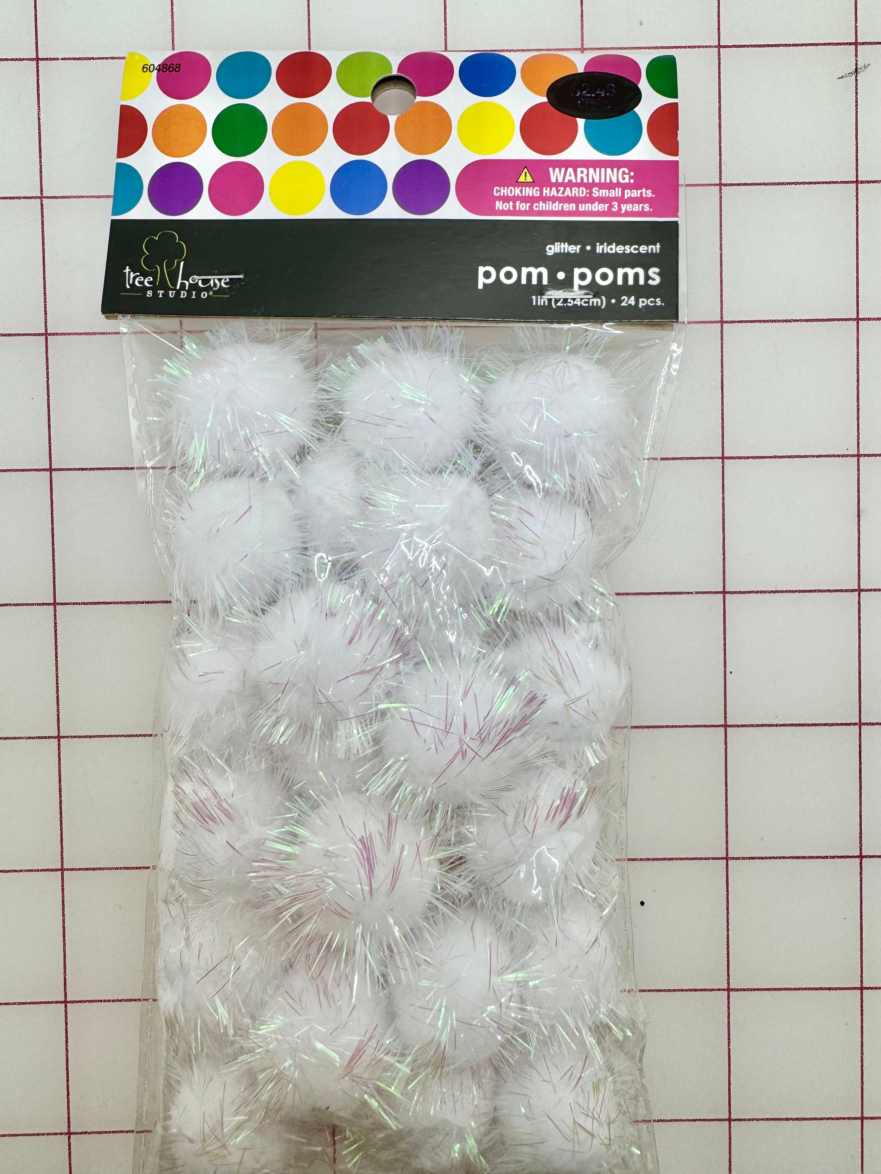 Iridescent White Mini Pom Poms for Crafts - DIY Sewing Applique Decorations - Perfect for Scrapbooking, Home Decor, and Party Supplies