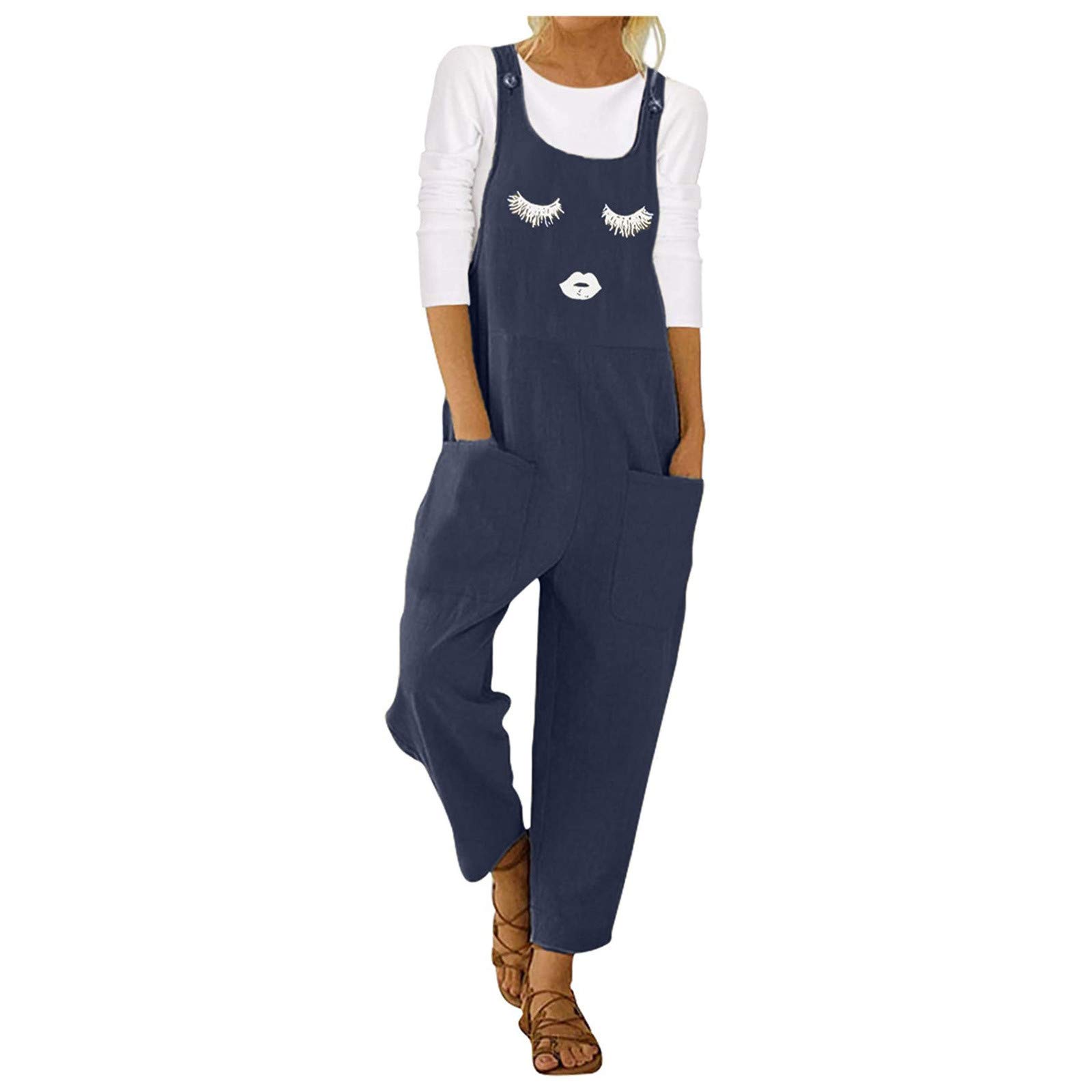 Women's Loose Strappy Boho Jumpsuit - Casual Baggy One Piece Romper with Pockets | Summer Beach Outfit, Festival Wear, Vacation Style