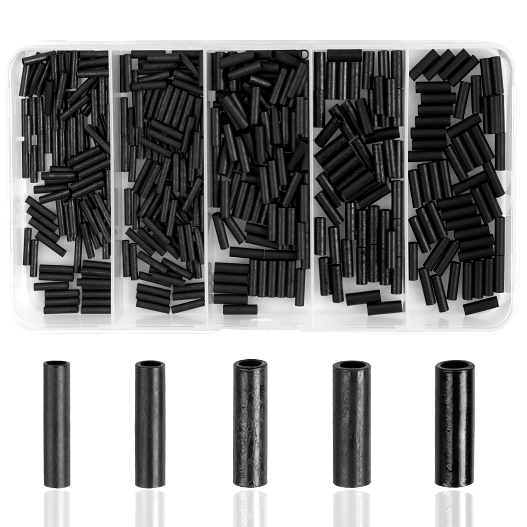 400pcs Brass Copper Fishing Crimp Sleeves Kit - Matte Black Single Barrel Loop Sleeves for Fishing Wire Leader Rigging | Saltwater & Freshwater Fishing Tackle Accessories | Perfect for Making Strong Secure Connections in Fishing Rigs
