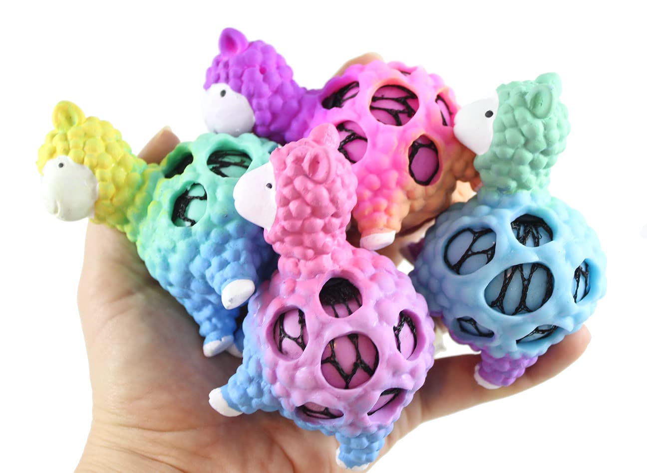 4 Pack Rainbow Alpaca Squishy Stress Balls - Color Changing Gel Doh Blob with Soft Web Mesh | Fidget Toys for Anxiety Relief & Sensory Play | Perfect for Kids, Adults, Office & Classroom Use