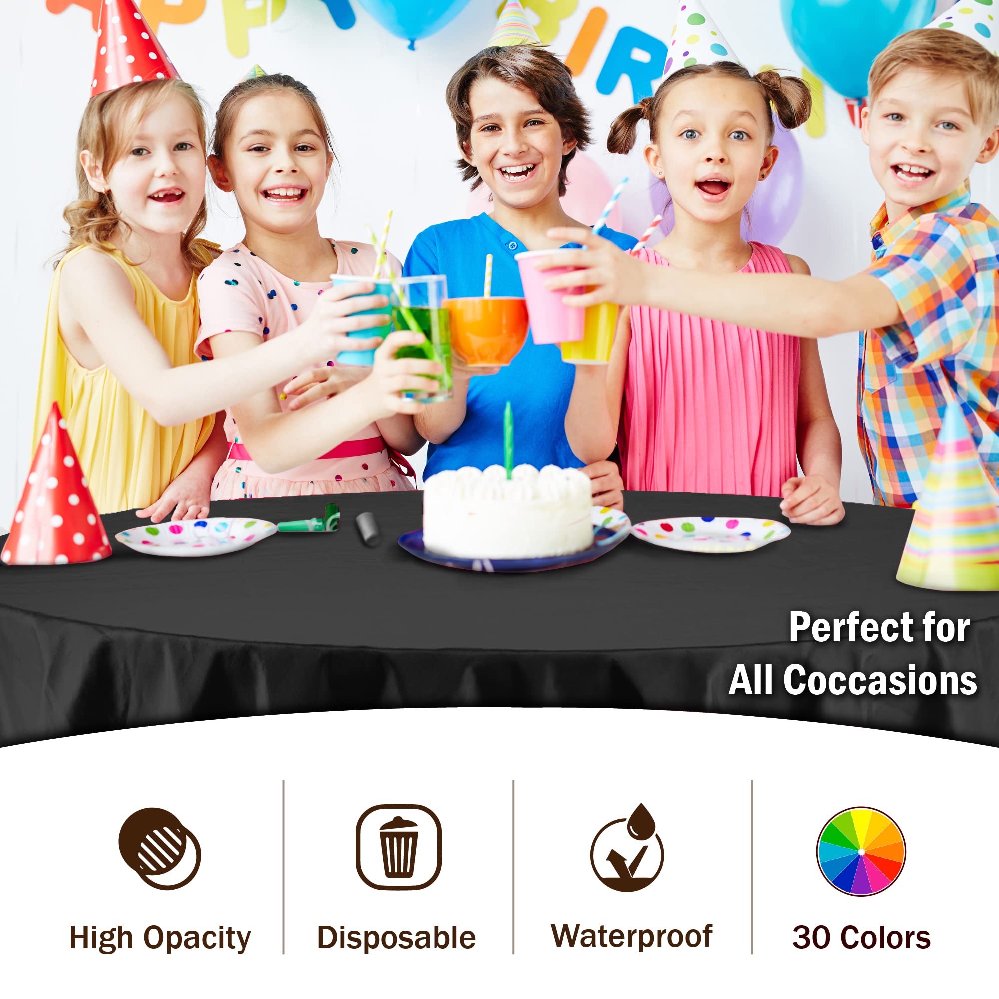 Premium 6-Pack Black Plastic Tablecloth - 84 Inch Round Disposable Table Cover for Parties, Picnics & Outdoor Events - Waterproof & Wrinkle-Resistant