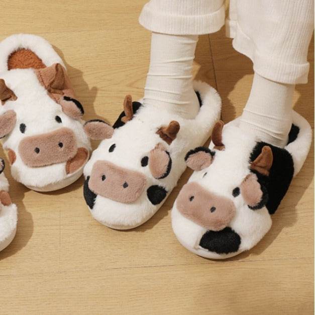 Fluffy Cow Slippers for Women & Men - Soft Cloudy House Shoes with Non-Slip Sole | Cozy Indoor/Outdoor Winter Slippers for Home, Office & Gift Giving