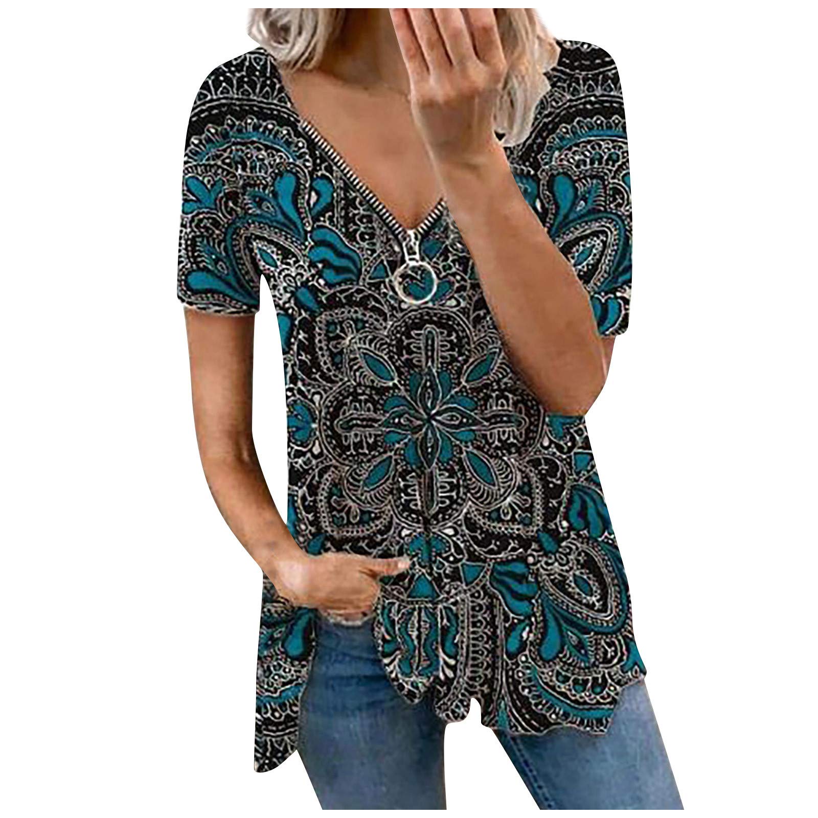 Women's Sexy Deep V Neck Leopard Print Zipper Hollow Out Blouse - Summer Casual Flowy T-Shirt for Women | Perfect for Date Night, Club Outfits & Summer Vacations