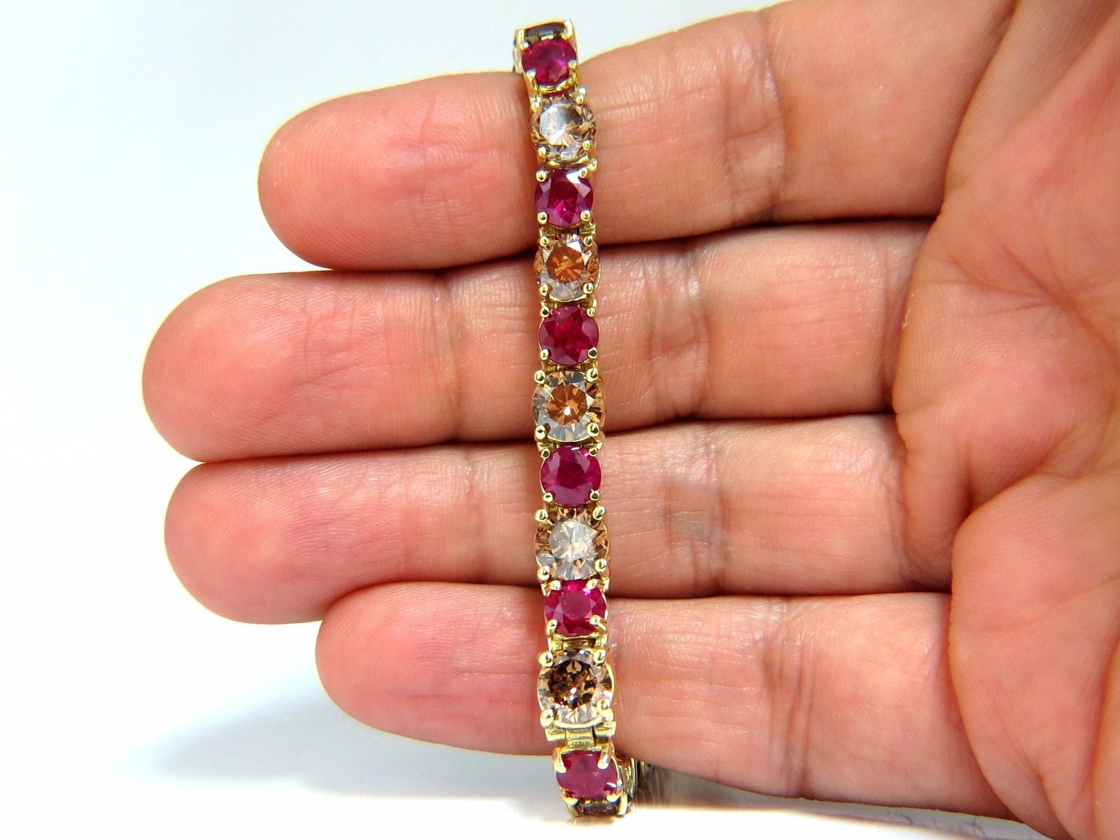 24.14ct Natural Fancy Cinnamon Brown Diamond & Ruby Tennis Bracelet in 18K Gold - Elegant Jewelry for Weddings, Anniversaries & Special Occasions