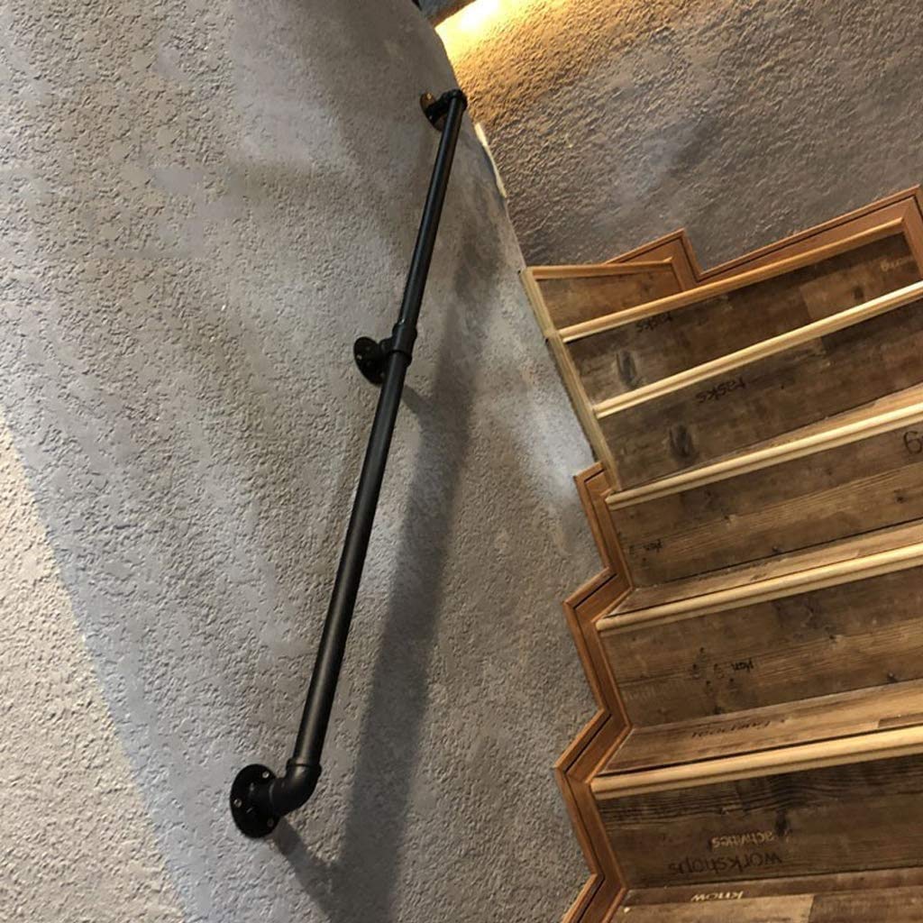 5ft Industrial Matte Black Galvanized Iron Pipe Handrail Kit - Indoor/Outdoor Stair Railing for Elderly Safety, Loft & Industrial Style Home Decor - Perfect for Stairs, Porches, and Accessibility Needs