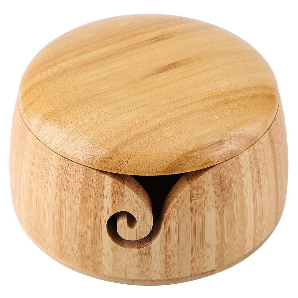 Handmade Wooden Yarn Bowl with Removable Lid - Premium Knitting & Crocheting Accessory for Crafters, Perfect Gift for Mom and Grandmother - Ideal for Yarn Storage and Tangle-Free Knitting Projects