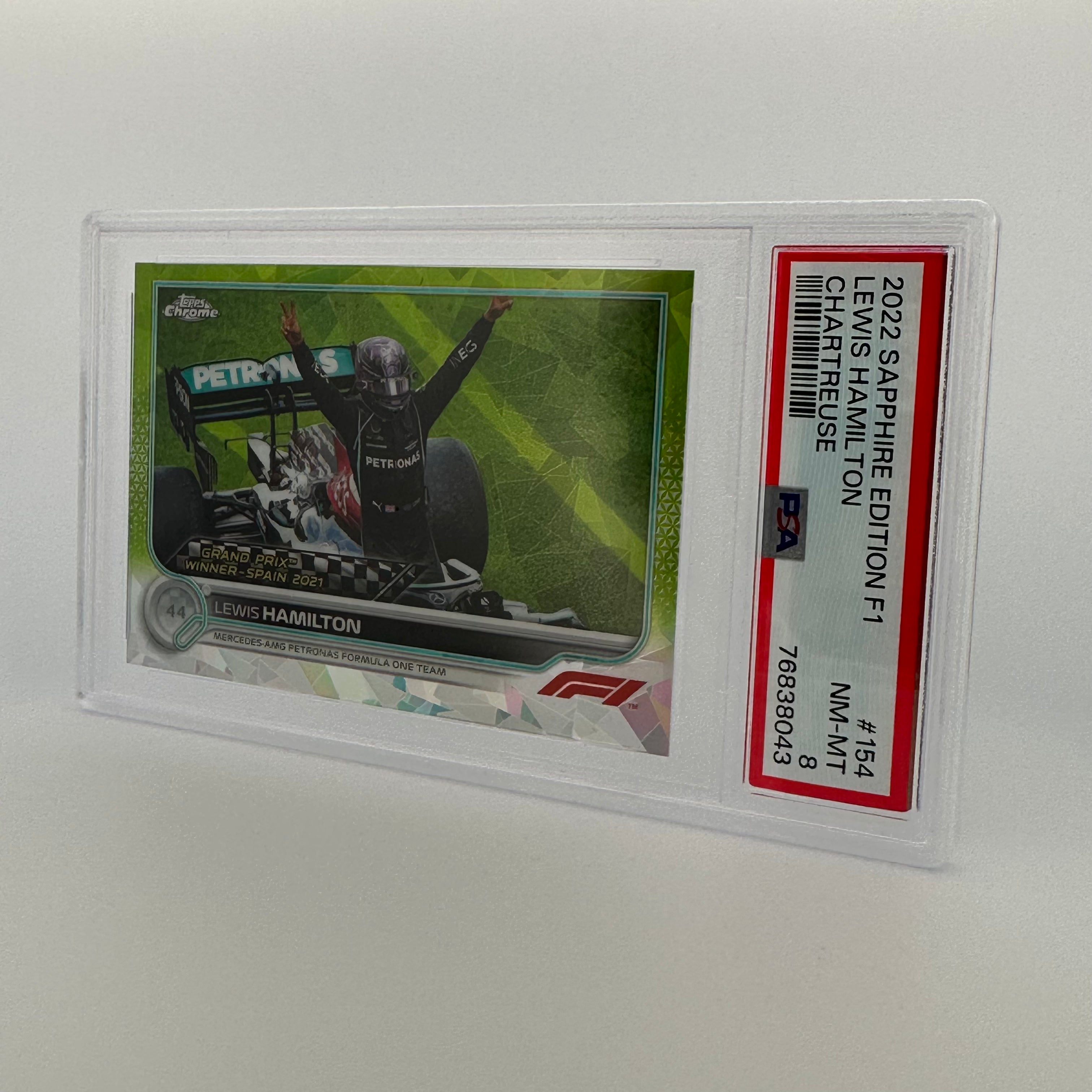 PSA 8 Graded 037/199 Lewis Hamilton #154 Sapphire Edition Chartreuse - Rare F1 Racing Collectible Card for Display & Investment