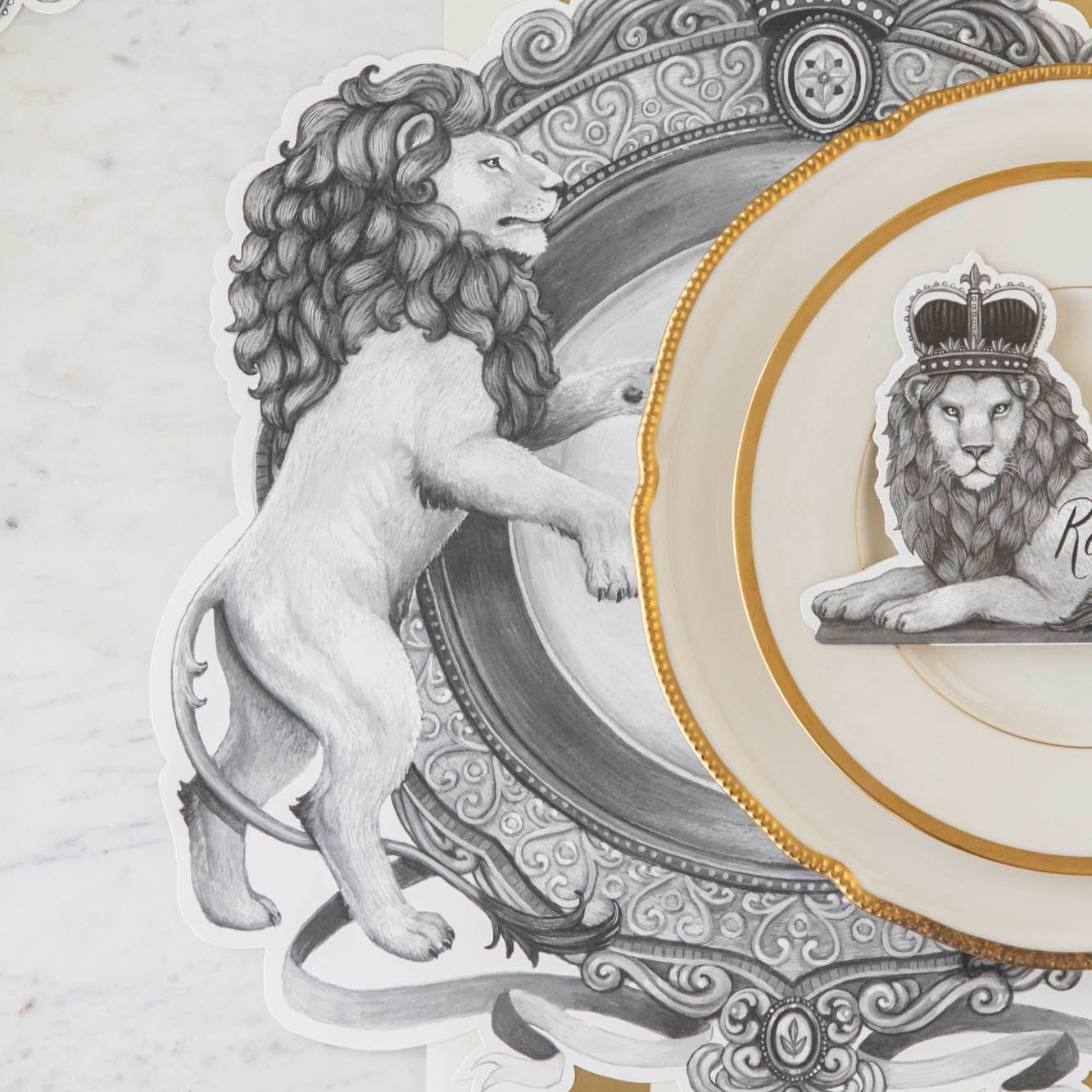 Premium Die-Cut H&C Regal Crest Placemats - Elegant Table Setting for Formal Dining, Holiday Decor & Special Occasions