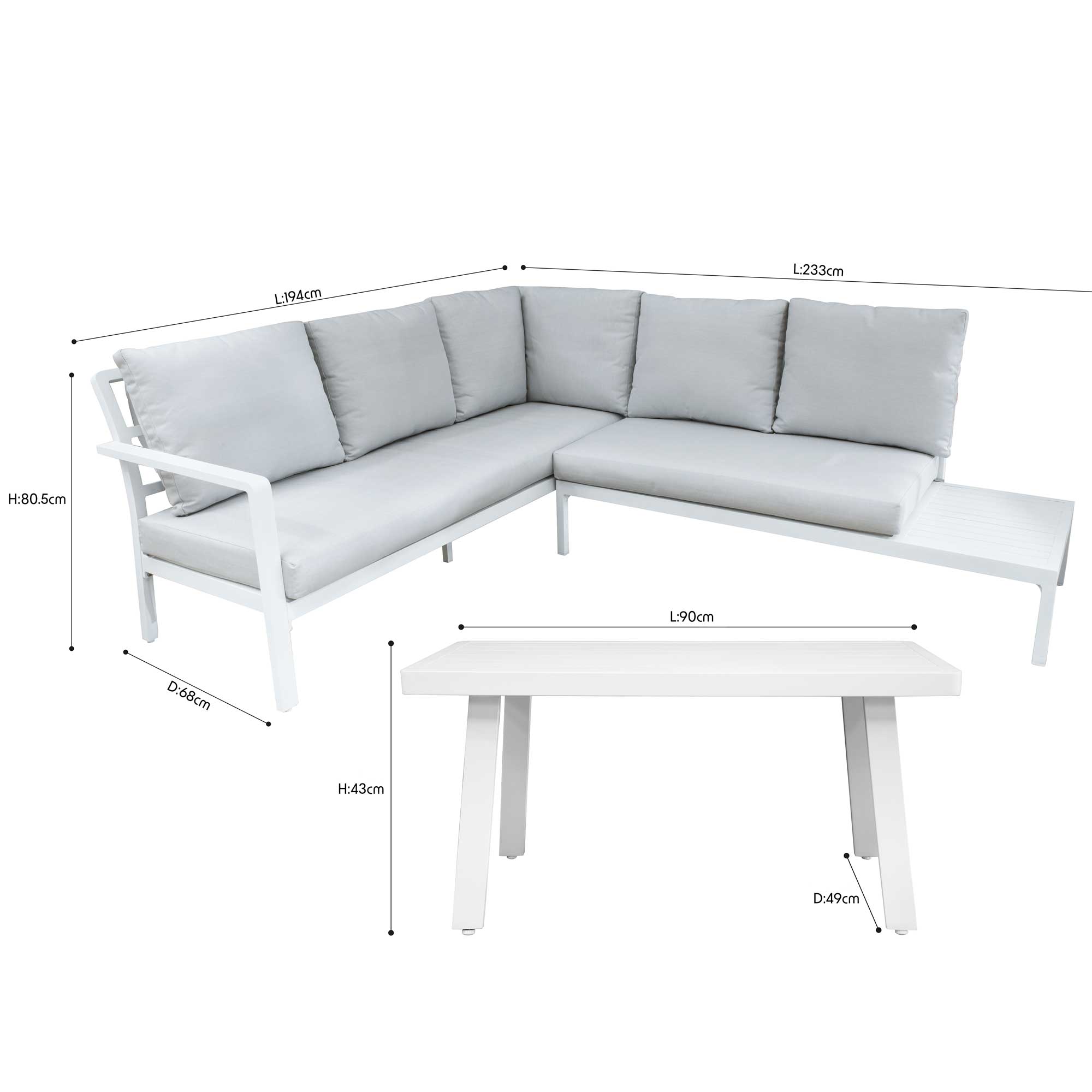 Kyoto 3-Piece Outdoor Corner Sectional Sofa Set with Coffee Table - Weather-Resistant White Patio Furniture for Backyard, Garden, and Poolside Relaxation