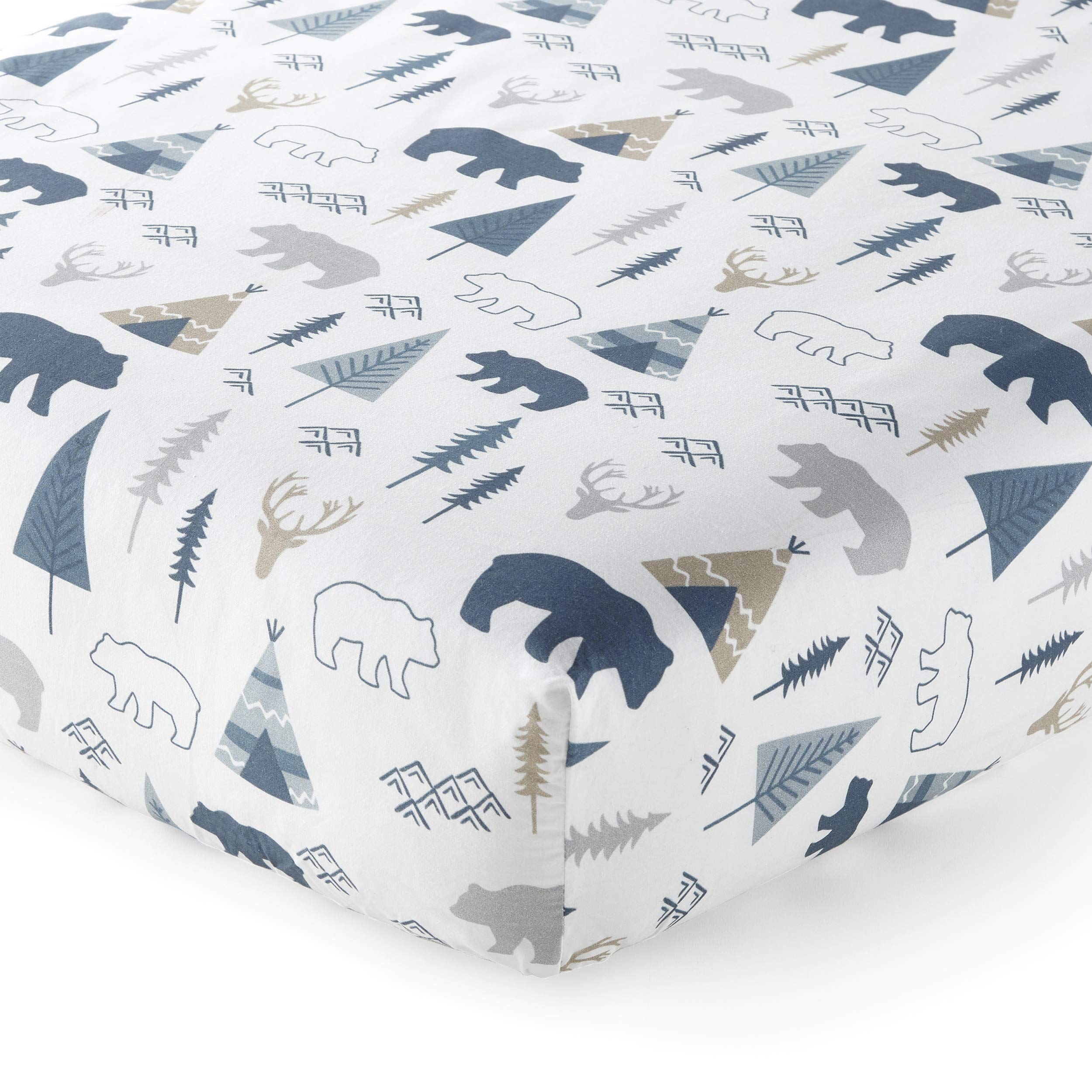Levtex Baby Emerson 4-Piece Crib Bedding Set - Navy Blue Grey Tan Animal Adventure Nursery Collection - Quilt, Fitted Sheet, Dust Ruffle & Wall Decal for Newborn Infant Bedroom Decor