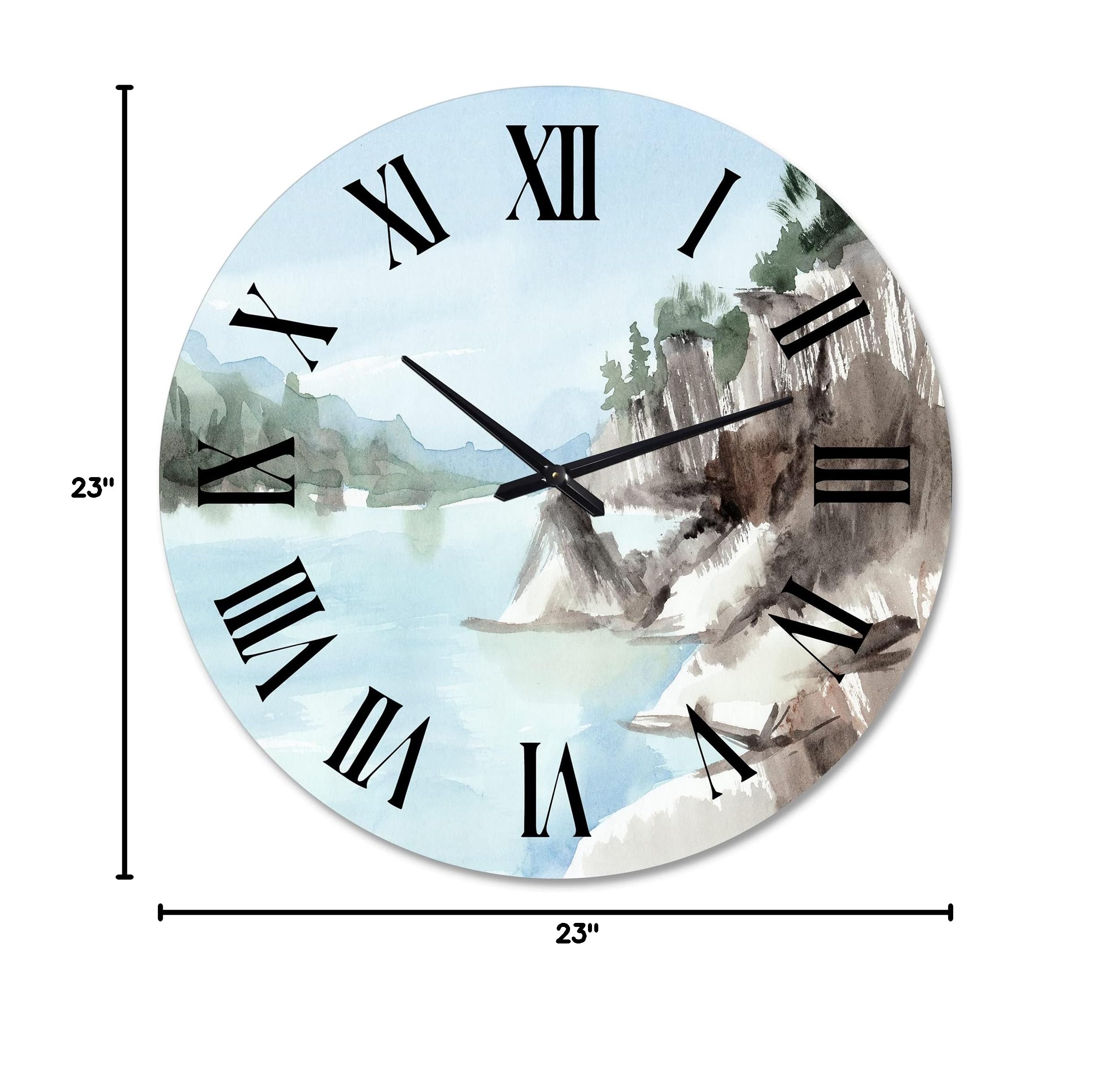 Lake House Wall Clock 'Rocks by The Blue Lake' - Large Landscape Nature Wall Clock for Living Room, Bedroom, Office Decor - Perfect for Rustic, Coastal & Farmhouse Style Homes