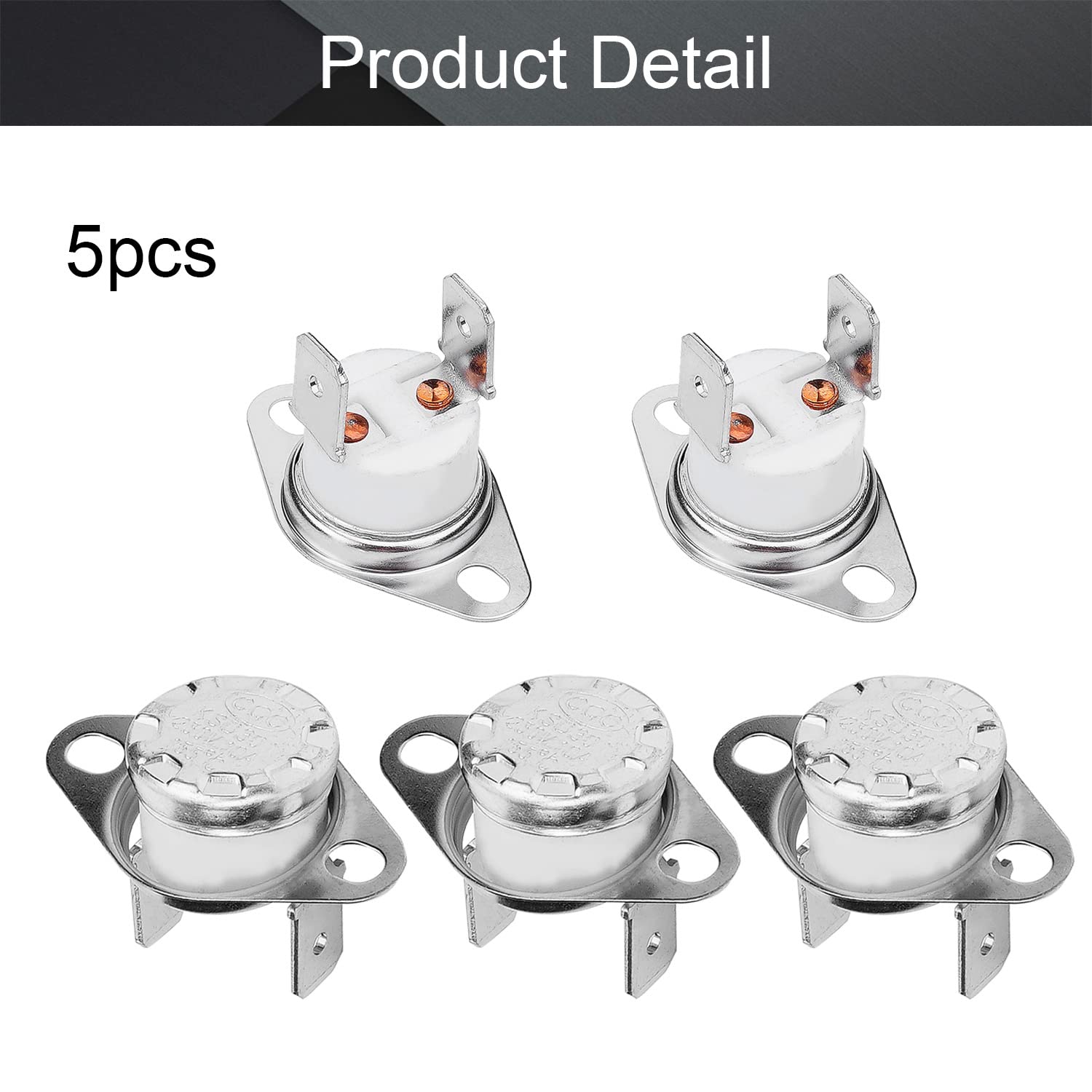 Fielect 5Pcs KSD301 Thermostat 130°C/266°F NC Snap Disc Limit Control Thermal Switch for Microwave Oven, Refrigerator, Water Heater & HVAC - Silver Tone