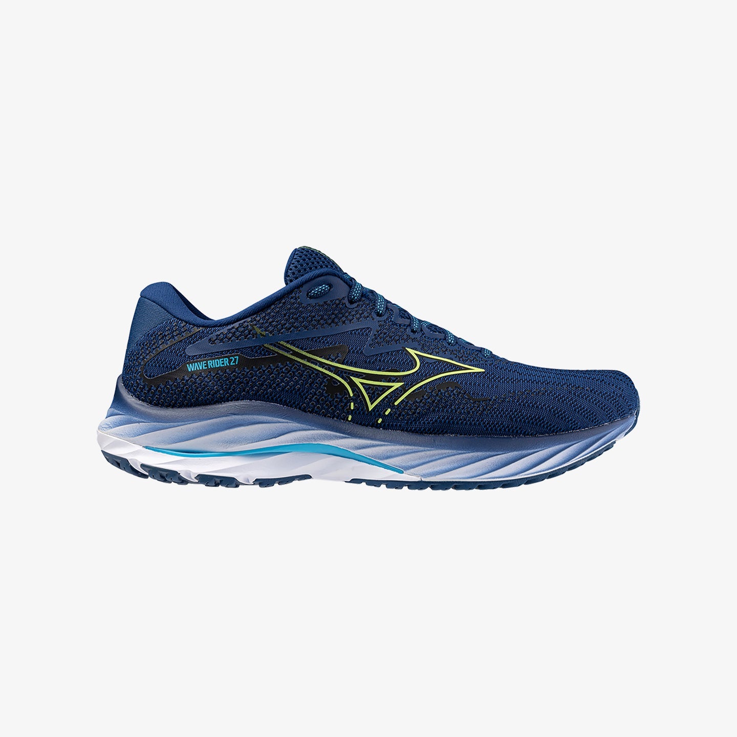 Mizuno Wave Rider 27 Men's Running Shoes (D Width) - Pearl Blue/Lime Green/Navy | Lightweight Cushioned for Road Running & Training