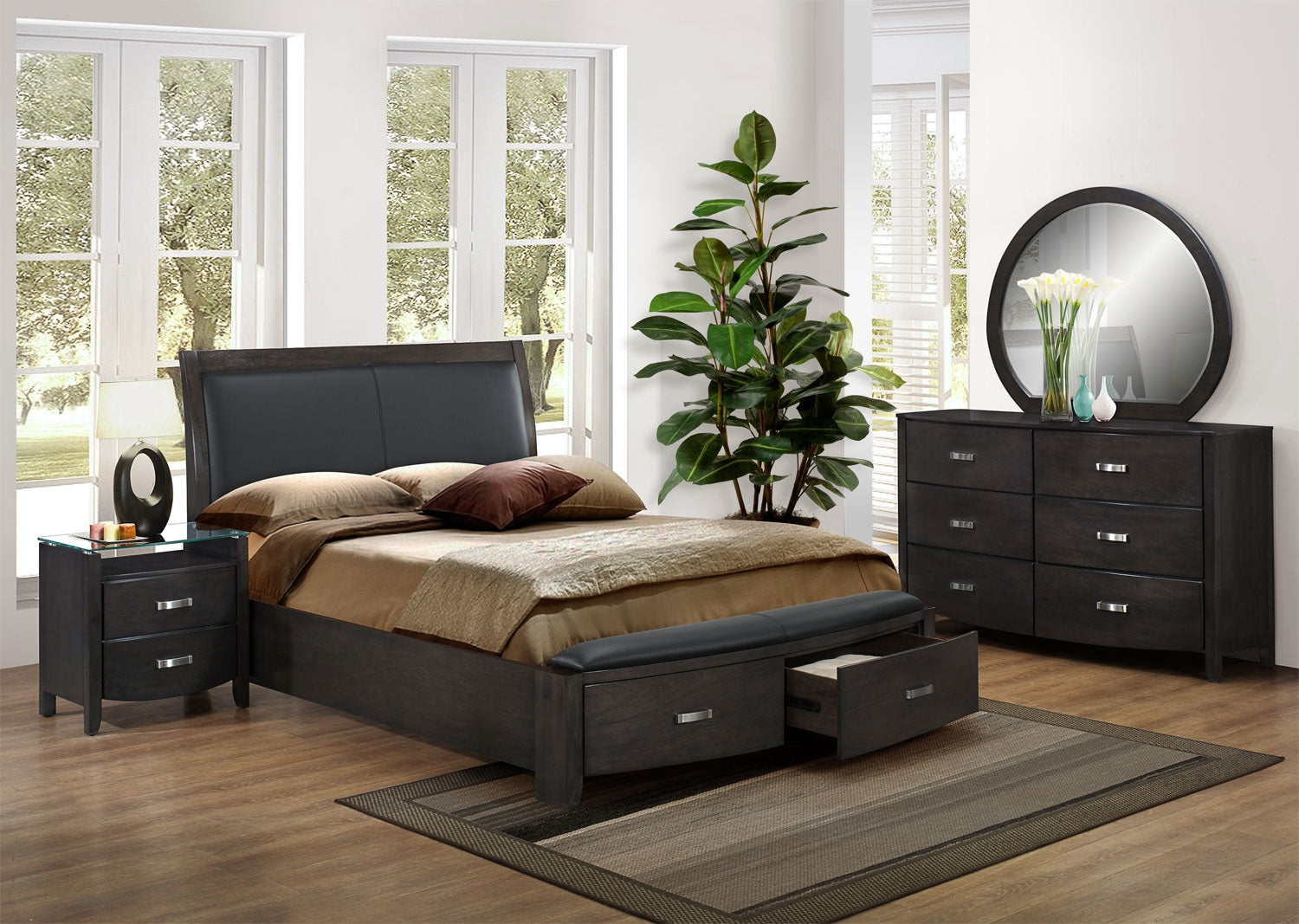 6-Piece King Size Bedroom Set with Storage - Charcoal Finish | Modern Bed Frame, Nightstands & Dresser for Spacious Master Bedroom
