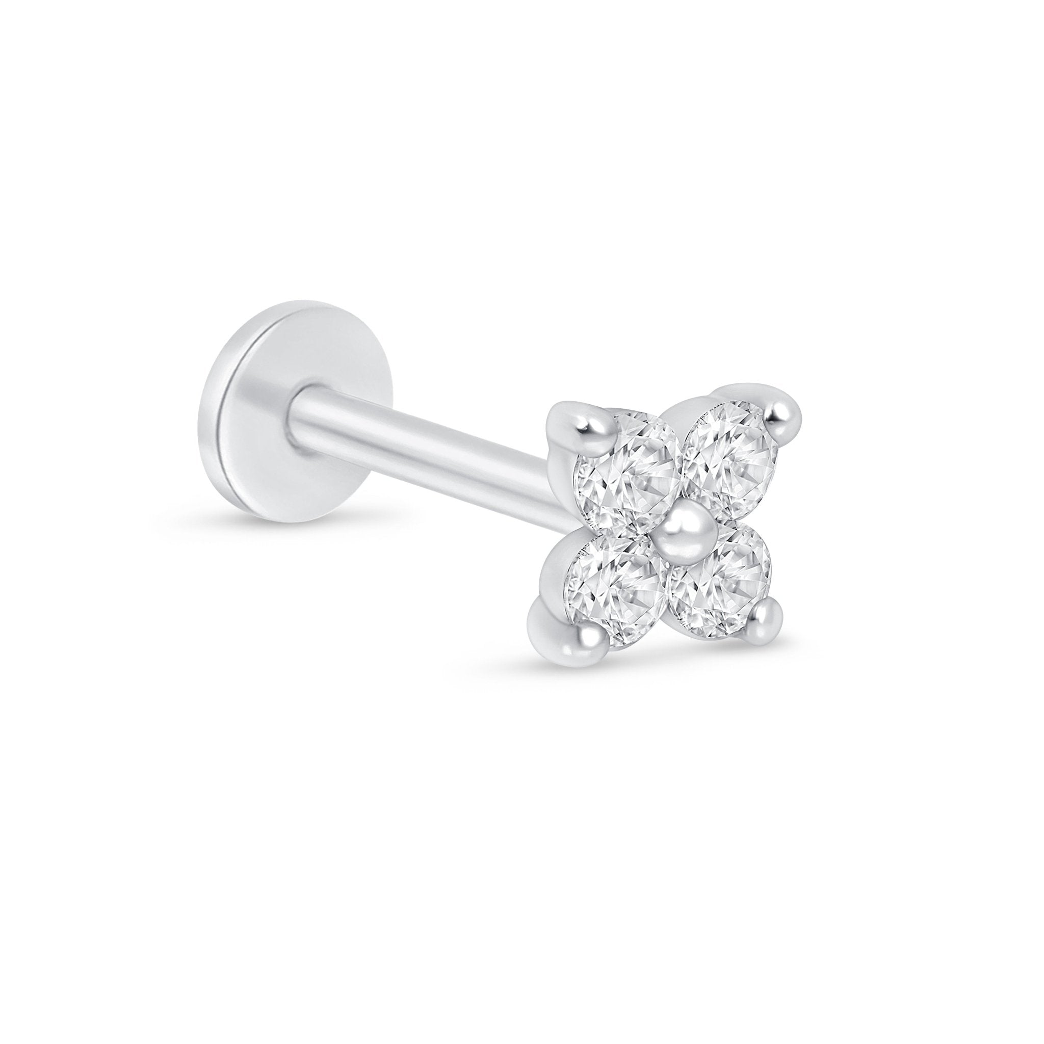 14k White Gold Diamond Four Petal Flower Stud Earrings for Women - Elegant Floral Jewelry Gift for Wedding, Anniversary & Everyday Wear
