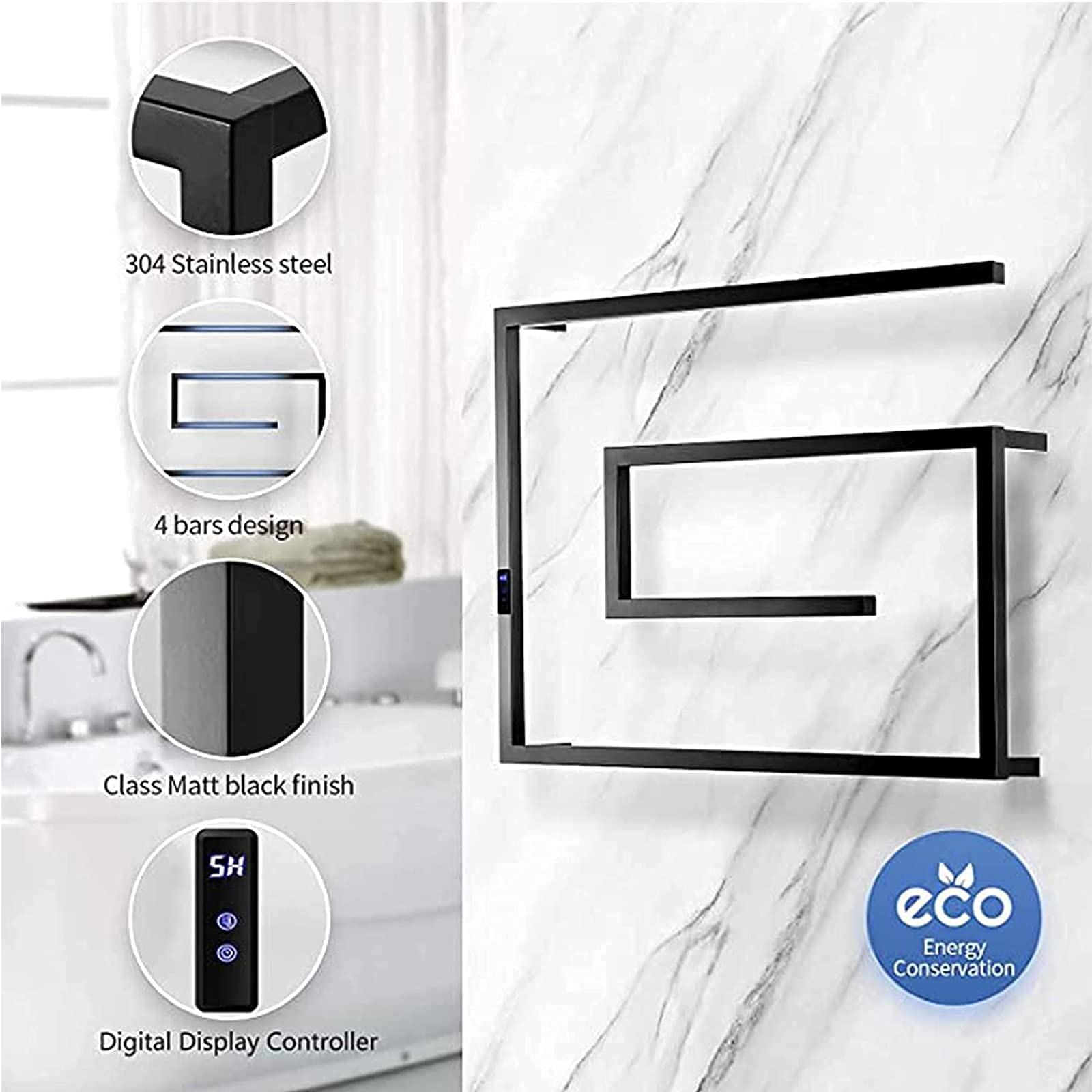 Smart Electric Heated Towel Rack - Wall Mounted Stainless Steel Towel Warmer with Timer & Temperature Control for Bathroom | Hardwired Installation | Perfect for Spa, Luxury Hotels & Cozy Home Bathrooms