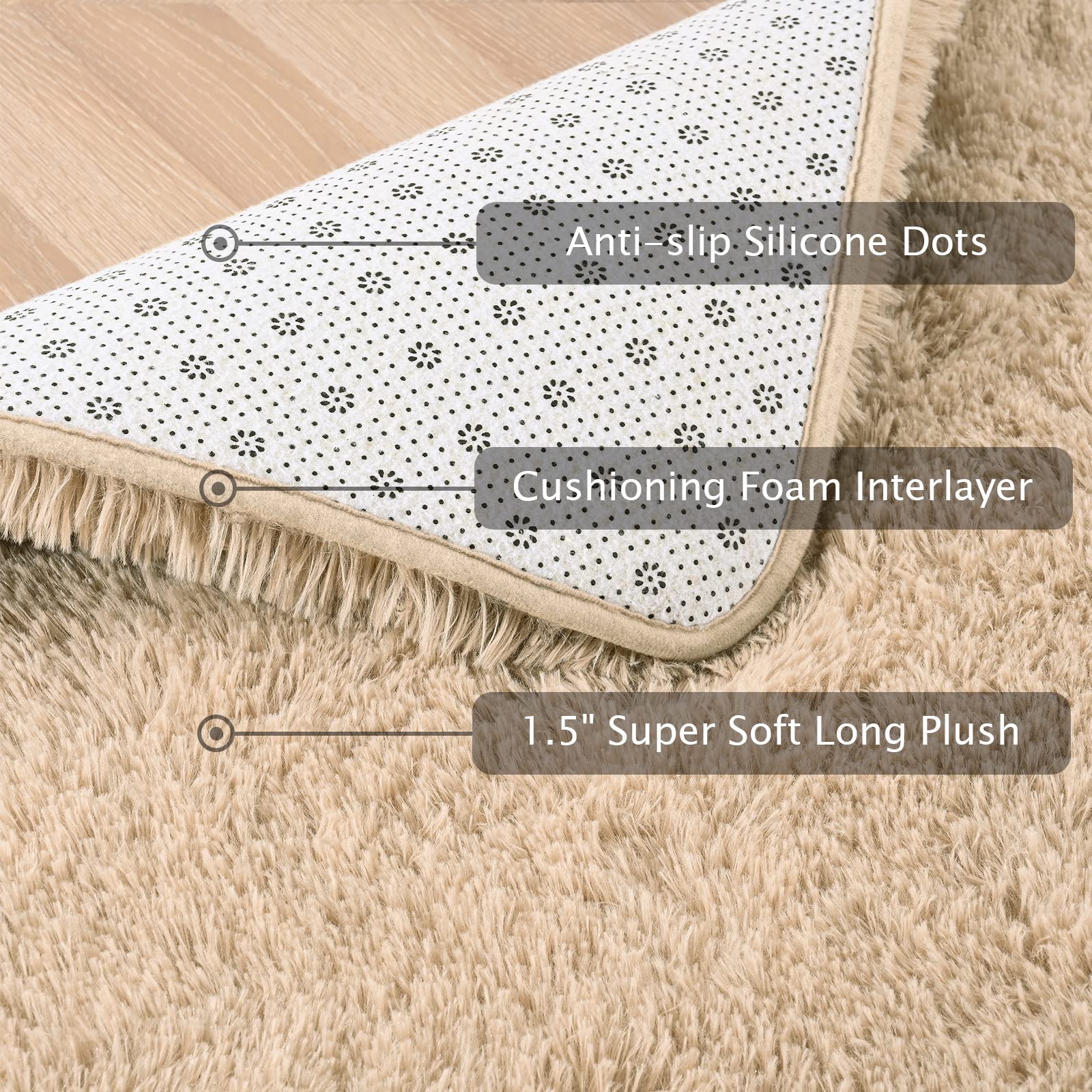 Softlife 5.3x7.6 Feet Shaggy Area Rug - Ultra Plush Fluffy Fuzzy Carpet for Living Room, Bedroom, Nursery & Kids Room | Super Soft Long Shag Bedside Rug | Christmas Home Decor for Boys & Girls (Beige) | Perfect for Cozy Family Gatherings, Playtime & Holiday Decorations