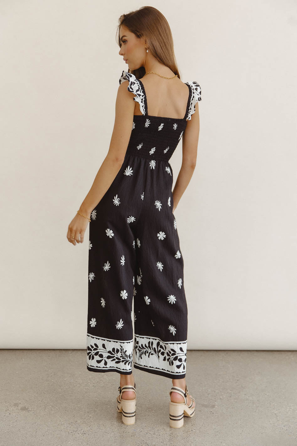 Krista Smocked Jumpsuit for Women - Floral Print Summer Romper with Puff Sleeves | Perfect for Beach Vacations, Brunch Dates & Outdoor Weddings