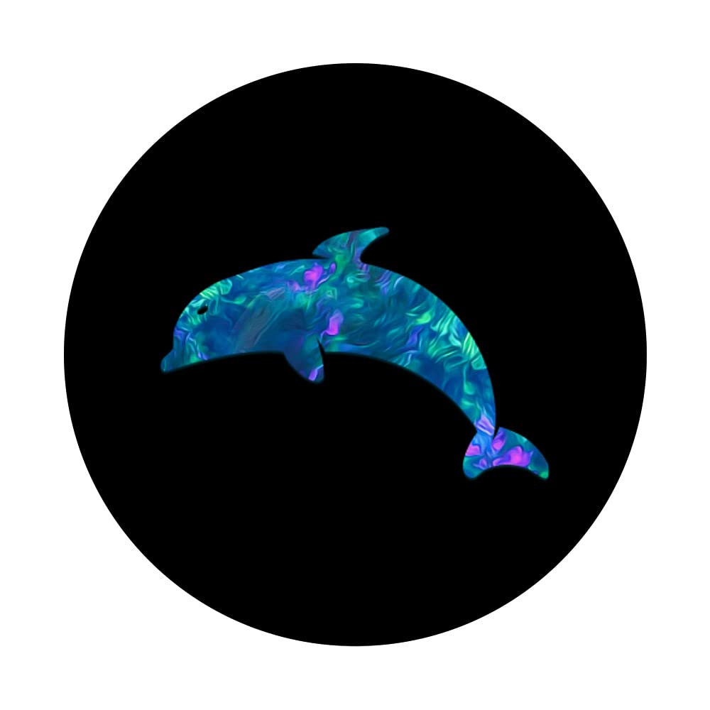 Cyan Blue Violet Dolphin Phone Grip - Animal Lover Black PopSockets Swappable PopGrip for Secure Phone Handling and Stylish Accessories