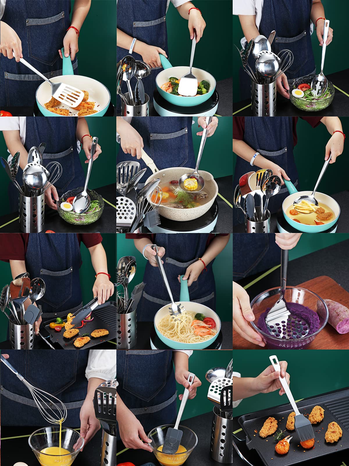Premium 37-Piece Stainless Steel Kitchen Utensil Set - Non-Stick, Heat Resistant & Dishwasher Safe Cooking Tools with Holder - Perfect for Baking, Frying & Everyday Cooking