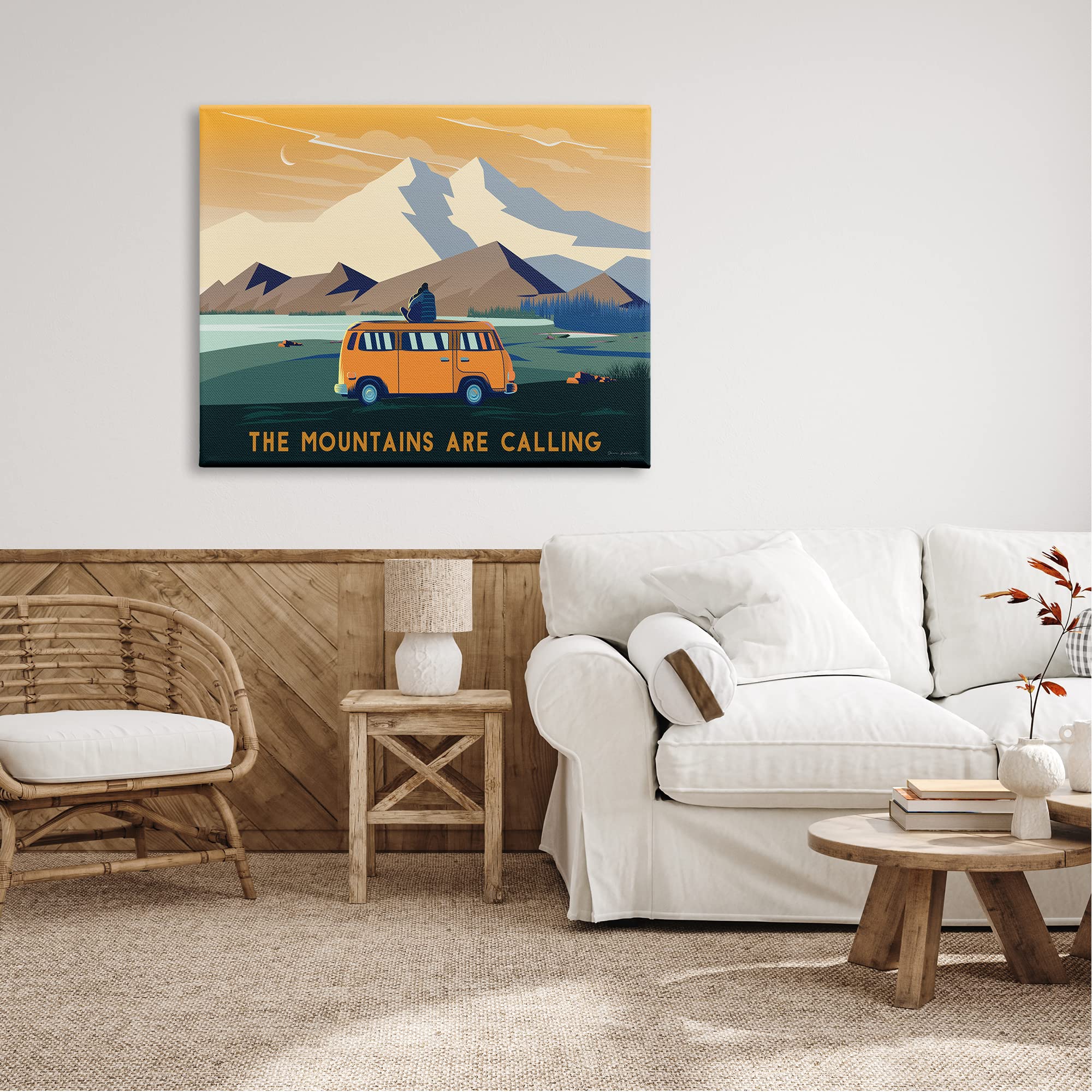 Stupell Industries 'Mountains Are Calling' Bold Orange Van Travel Explore Quote Wall Art - 48