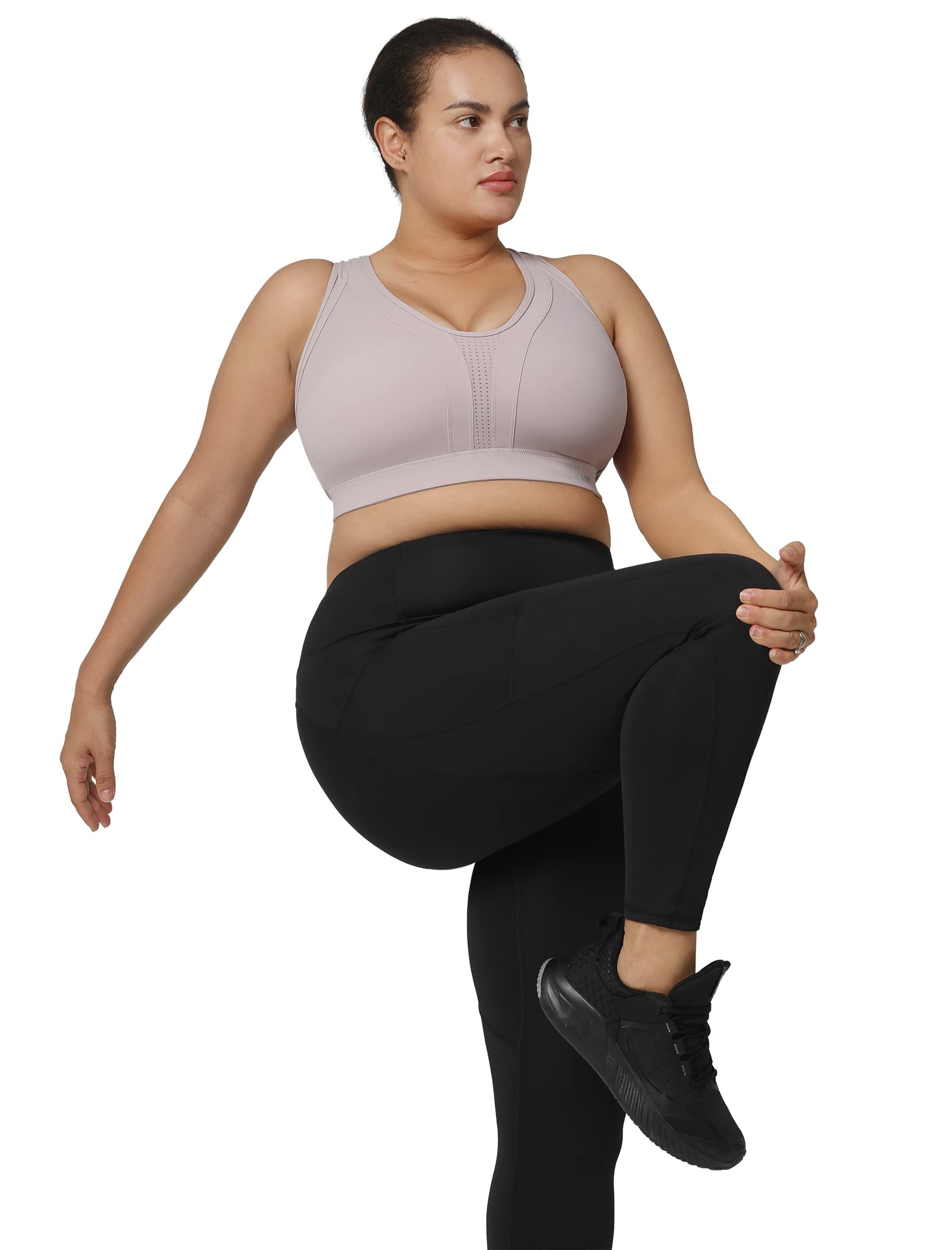 Yvette Women's High Impact Sports Bra - Criss Cross Back Support for Running, Workout & Fitness - Plus Size Activewear for Yoga, Gym & High-Intensity Training