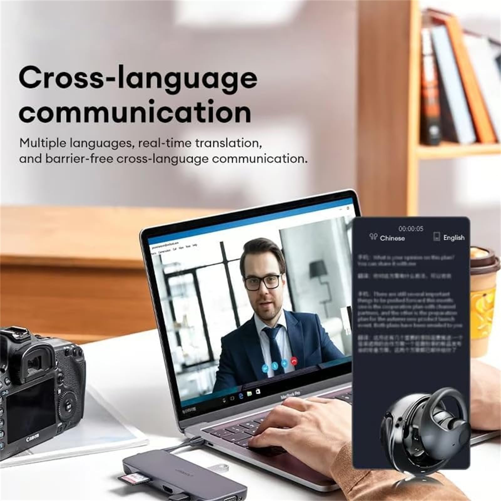 Hy-T26 Pro Wireless Bluetooth Translator Earbuds for Travel & Meetings - Black