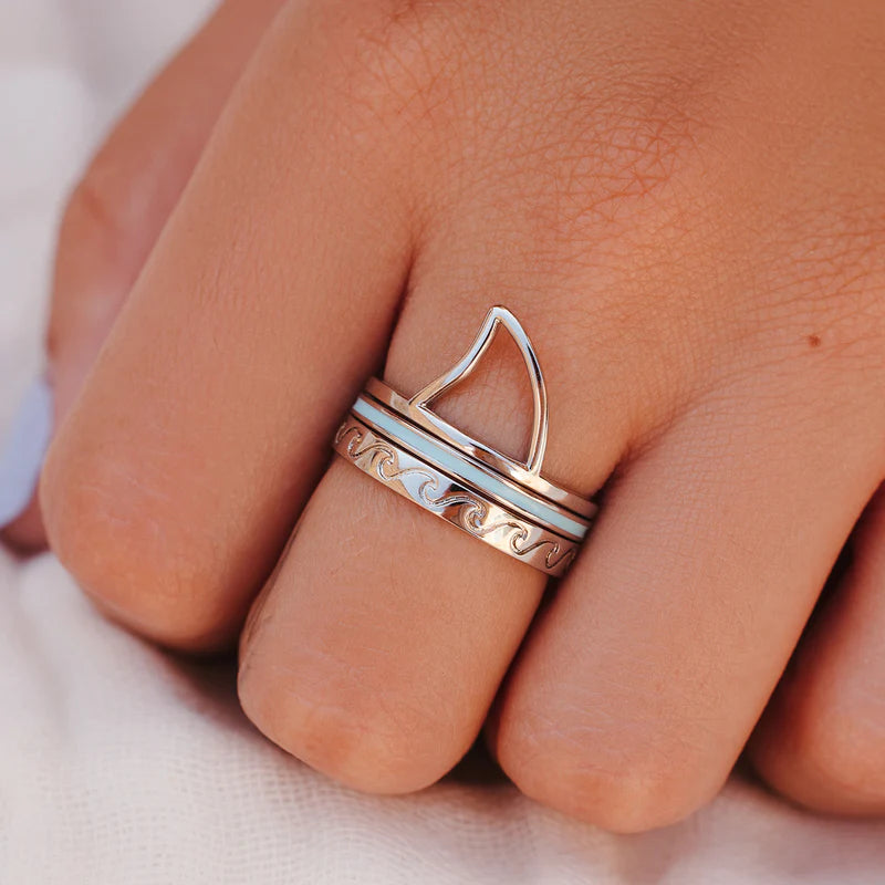 Shark Week Ring Stack - 7 Piece Adjustable Stainless Steel Rings Set for Women - Perfect for Daily Wear, Gifts, and Shark Lovers Collection