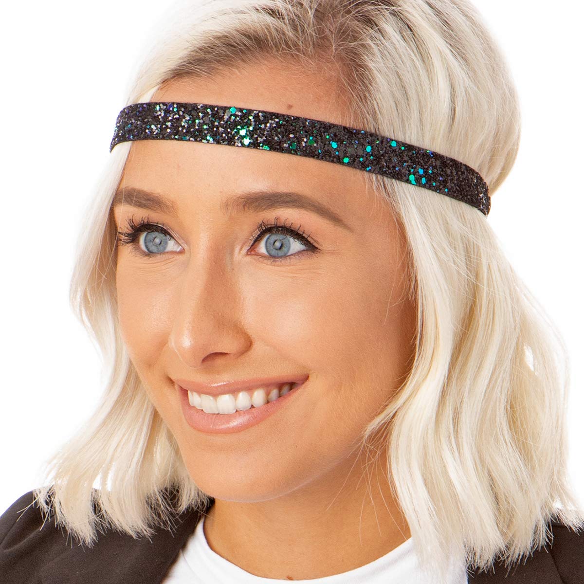Sparkly Bling Adjustable No-Slip Headbands for Women, Girls & Teens - 4 Pack Mixed Glitter & Peacock Design - Perfect for School, Sports, Parties & Everyday Wear