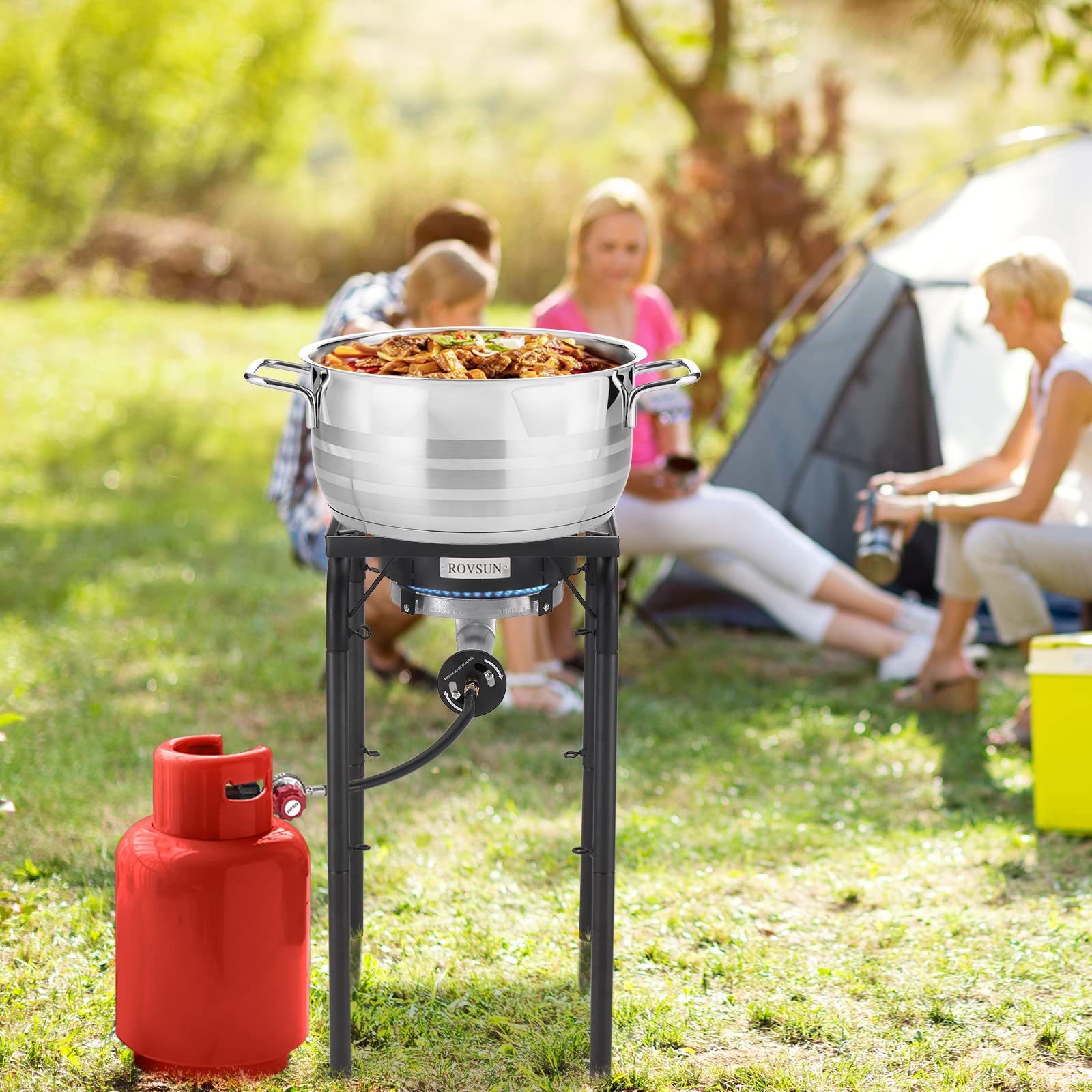 ROVSUN 200,000 BTU High-Pressure Propane Burner - Adjustable Height Portable Gas Stove with 20psi Regulator for Outdoor Cooking, Camping, Home Brewing, Turkey Frying & Maple Syrup Boiling | Perfect for Backyard BBQs, Tailgating & Emergency Preparedness