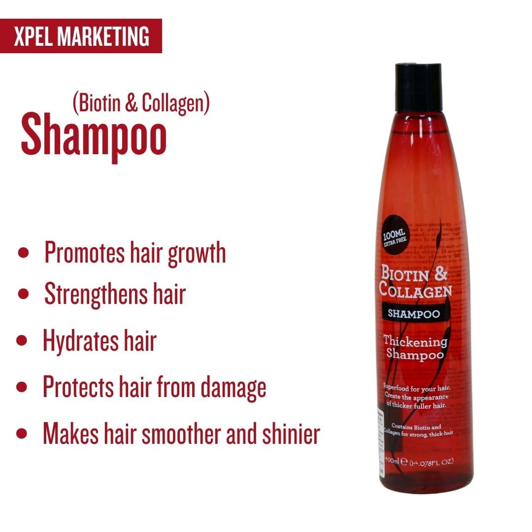 XPEL Biotin & Collagen Thickening Shampoo for Women & Men - Anti Hair Loss with Vitamin B7 & Wheat Protein | Paraben-Free Formula Promotes Hair Growth & Reduces Hair Fall | 400ml | Perfect for Daily Use & Thinning Hair Care