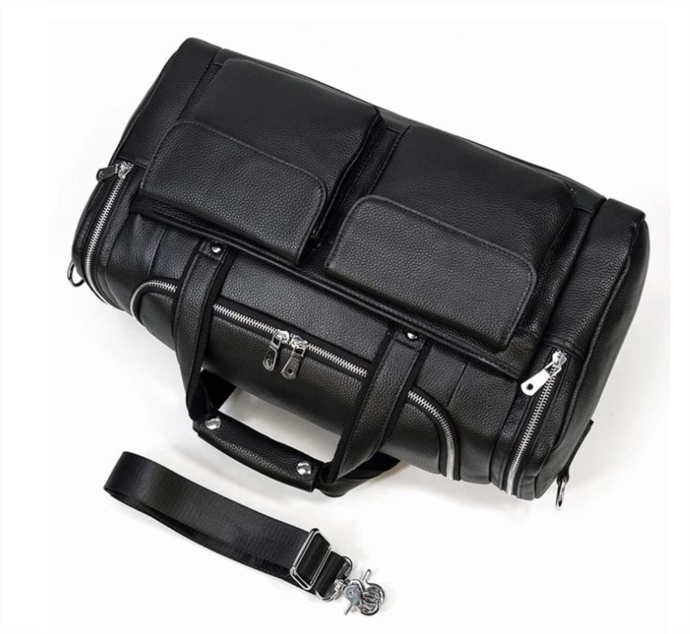 **Premium Waterproof Leather Travel Duffel Bag for Men - Large Gym & Overnight Duffle Bag with Carry Handle - Ideal for Business Trips, Workouts & Weekend Getaways (Black)**