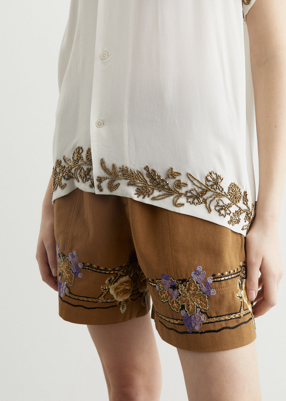 Beaded Wheat Flower Short Sleeve Shirt for Women - Bohemian Summer Blouse - Casual Beachwear & Vacation Outfit