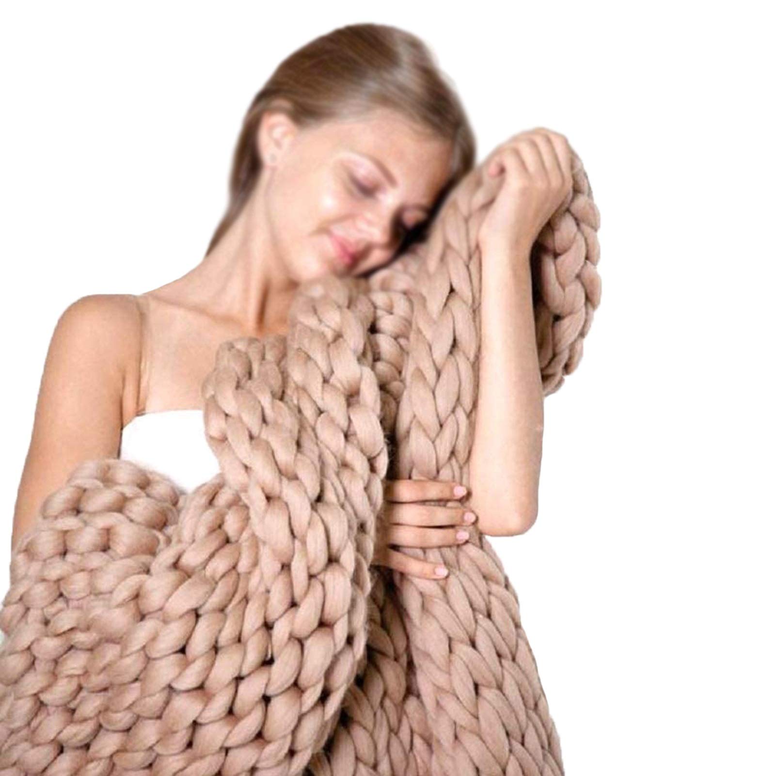 ZCY Giant Soft Knitted Blanket - Extra Large 47x59 Inch Cozy Chunky Throw Blanket for Bed, Couch & Sofa - Warm Air Conditioning Blanket Perfect for Home Decor, Gifts & Winter Nights (Khaki, 120x150cm)