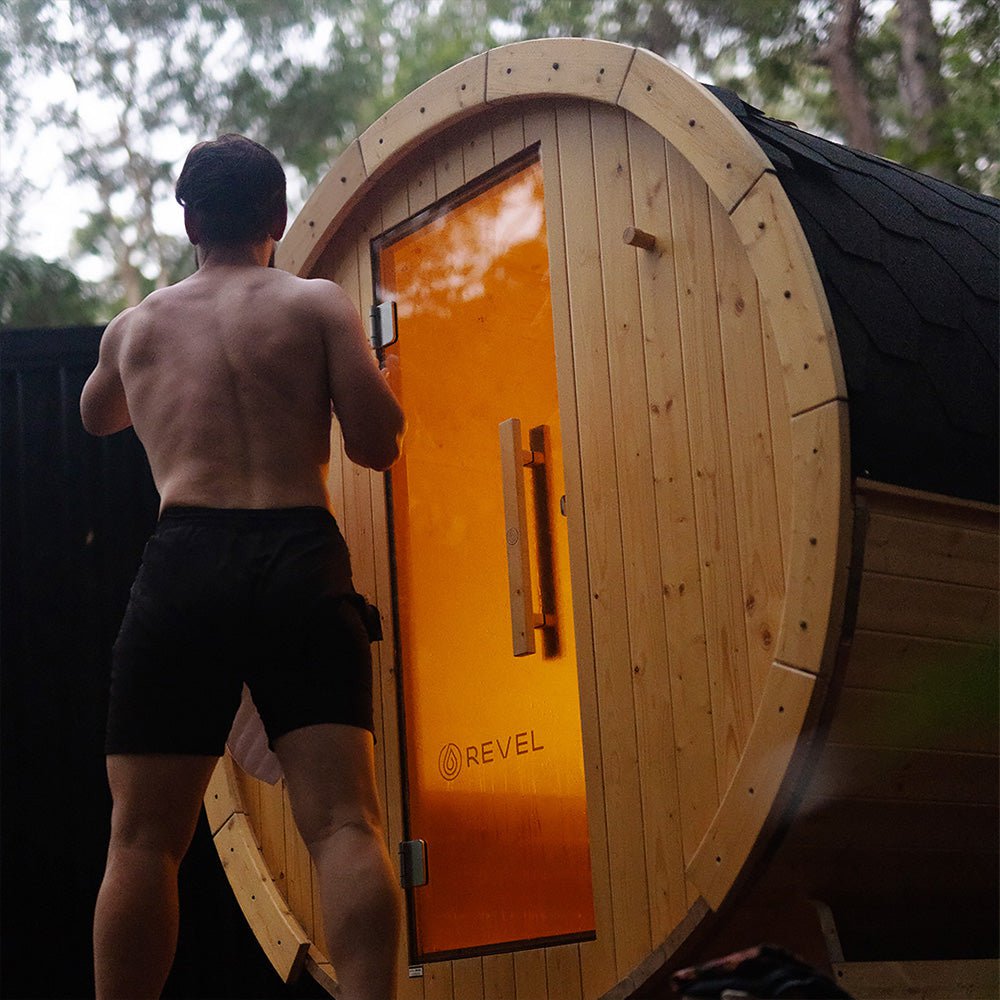 Revel Recovery Eden 4-Person Traditional Barrel Sauna - Premium Outdoor Wooden Sauna for Home Relaxation & Detox | Perfect for Backyards, Spas & Wellness Retreats