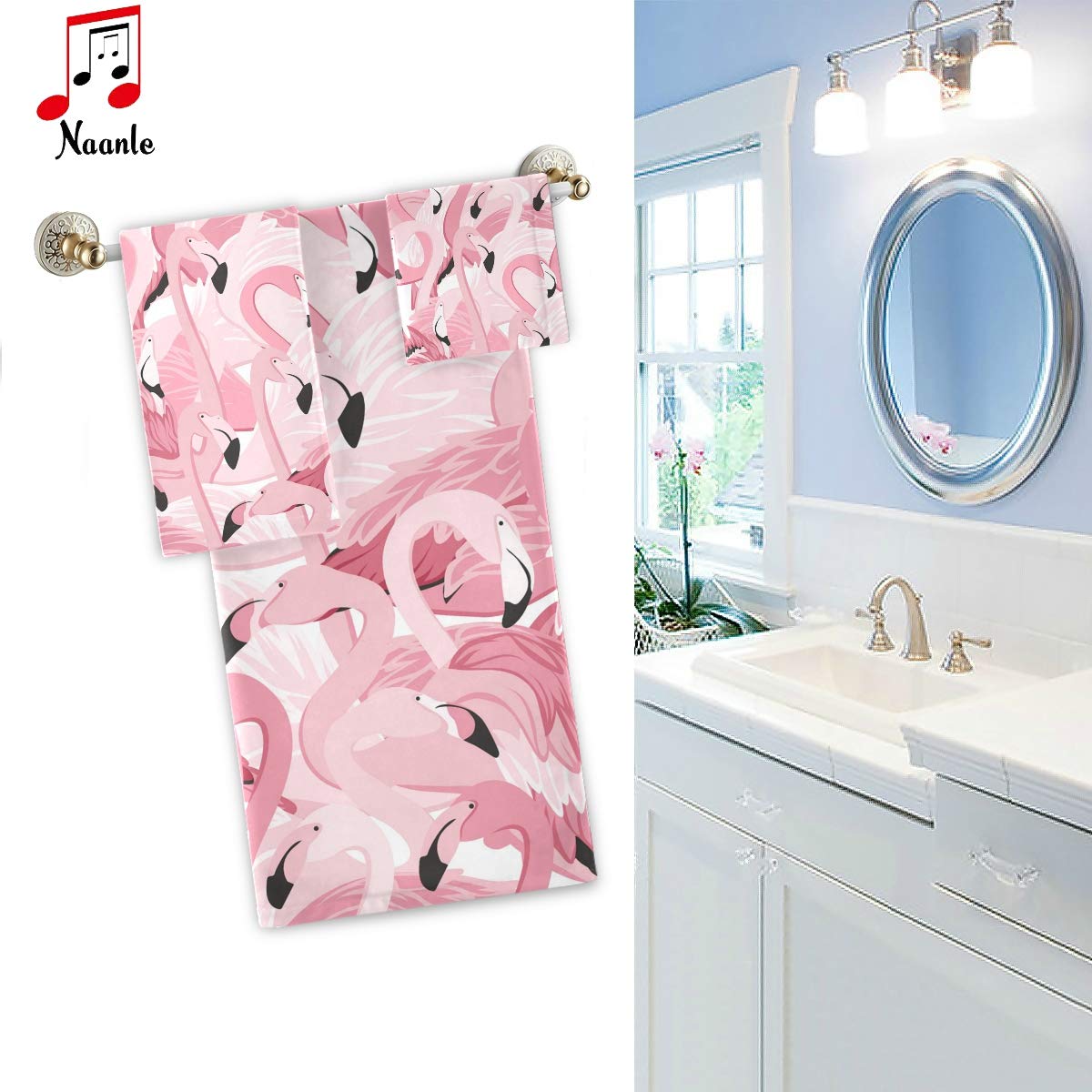 Tropical Pink Flamingos Pattern Soft Luxury Bath Towel Set - 3 Piece (Bath Towel, Hand Towel, Washcloth) for Bathroom, Spa, Hotel & Gym | Ultra Absorbent & Decorative | Perfect for Beach House, Poolside & Boho Home Decor