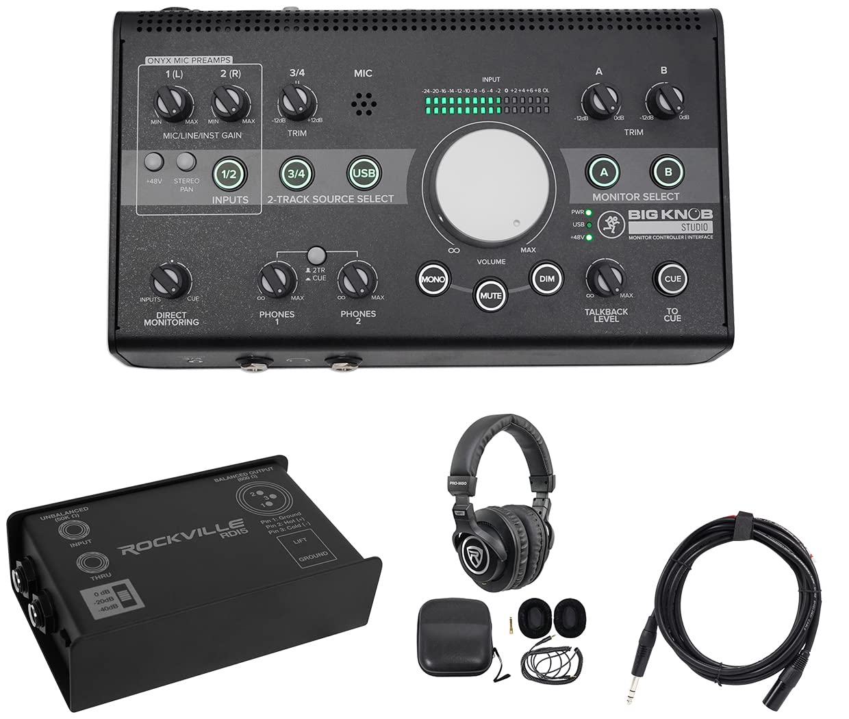 Mackie Big Knob Studio+ Plus 4x3 Monitor Controller Interface with DI Box & Headphone Output - Professional Audio Mixing for Home & Recording Studios