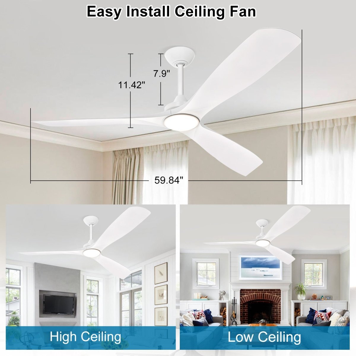 Depuley 60 Inch Modern Ceiling Fan with LED Light and Remote Control - Quiet Reversible DC Motor, 3 Color Temperature Adjustable, Timer Function - Perfect for Living Room, Bedroom, Patio, Study and Gazebo