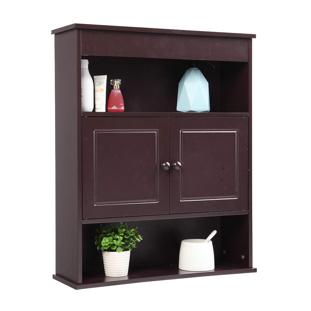 Teeker Wall Mount Wooden Bathroom Cabinet with Double Doors & Adjustable Shelf - Rustic Hanging Medicine Cabinet for Bathroom Storage (Perfect for Small Bathrooms, Powder Rooms & Vanity Organization)