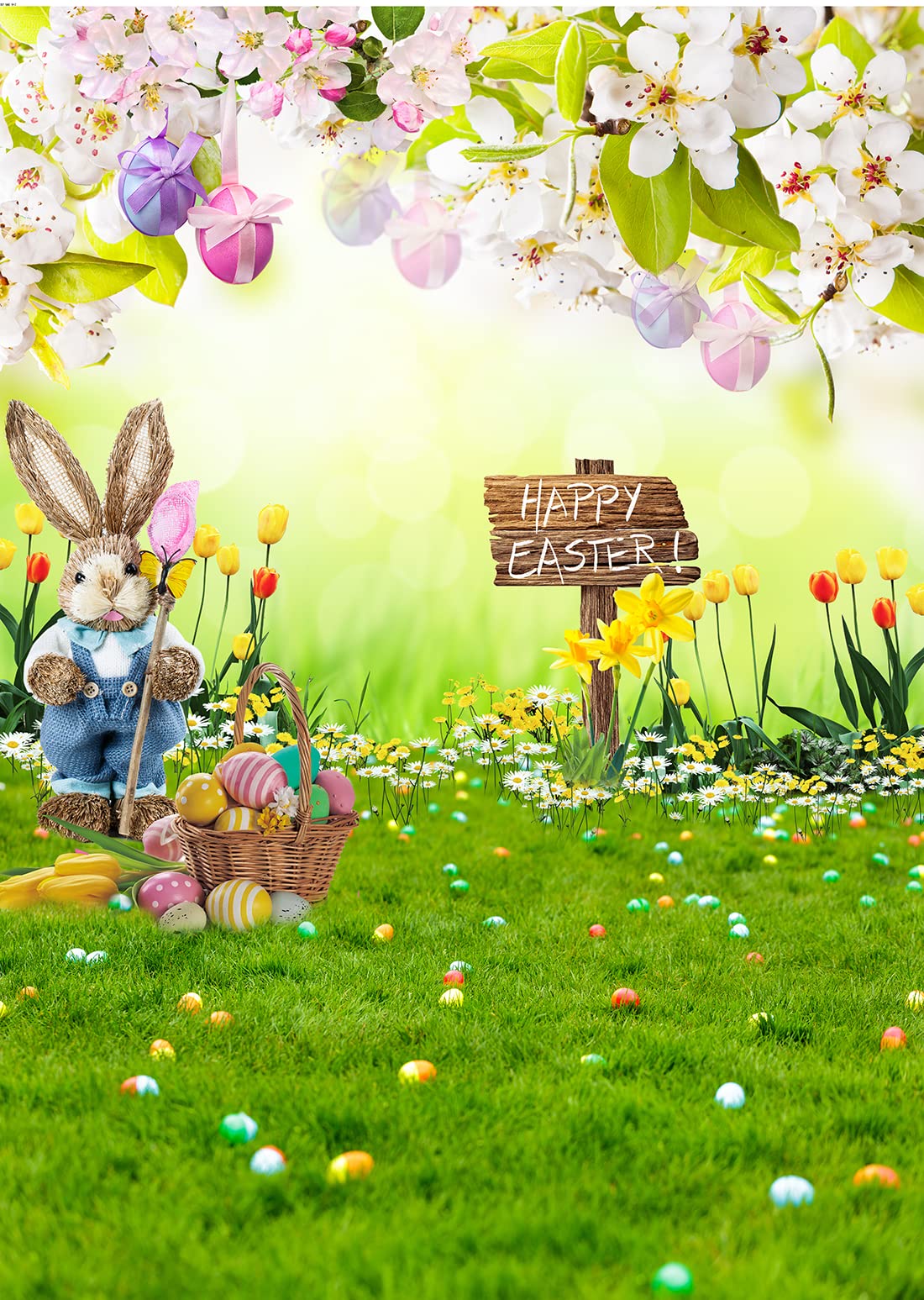 CYLYH 6x8ft Easter Photo Backdrop - Happy Easter Day Spring Party Decorations Banner for Easter Celebrations, Photo Booths & Home Decor