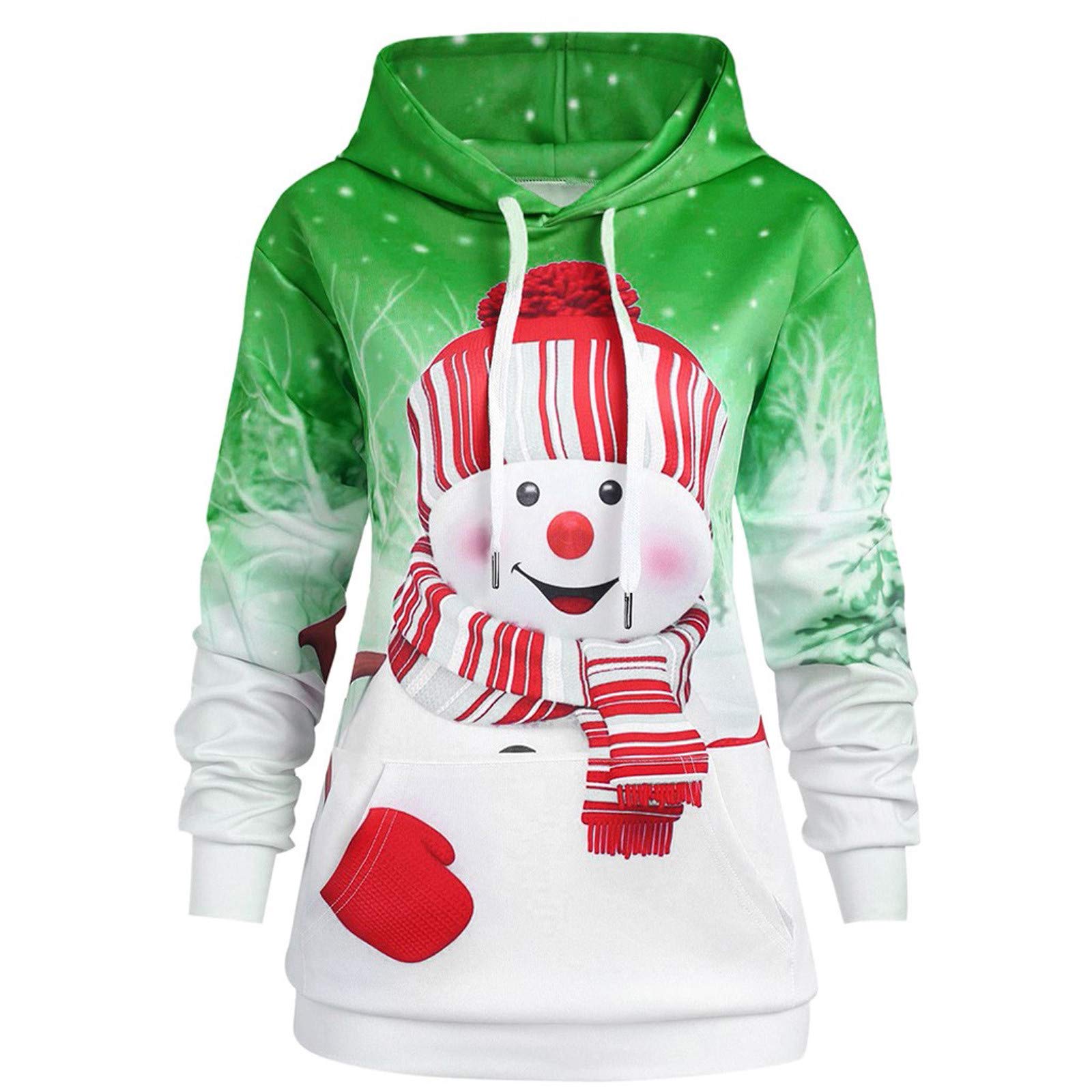 Women's Christmas Snowman Print Hooded Sweatshirt - Long Sleeve Drawstring Xmas Pullover with Pockets, Plus Size Blouse for Holiday Parties & Cozy Winter Nights
