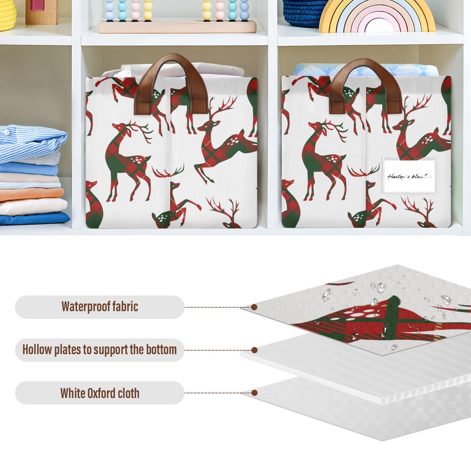 2-Pack Large Fabric Closet Organizers with Metal Frame - Deer Plaid Storage Bins for Shelves, Collapsible Clothes Baskets | Perfect for Nursery Organization, Bedroom Storage & Home Closet Decluttering
