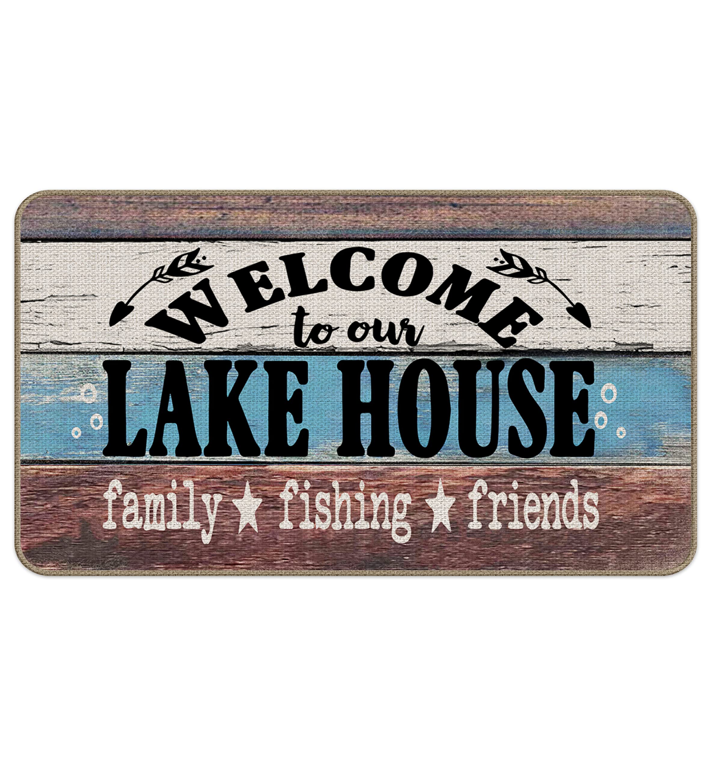 Lake House Decor Door Mat - 30''x17'' Outdoor Welcome Mat with Distressed Wood Grain Design for Cabin, Lakeside Home & Cottage Entryway - Perfect for Porch, Deck or Front Door