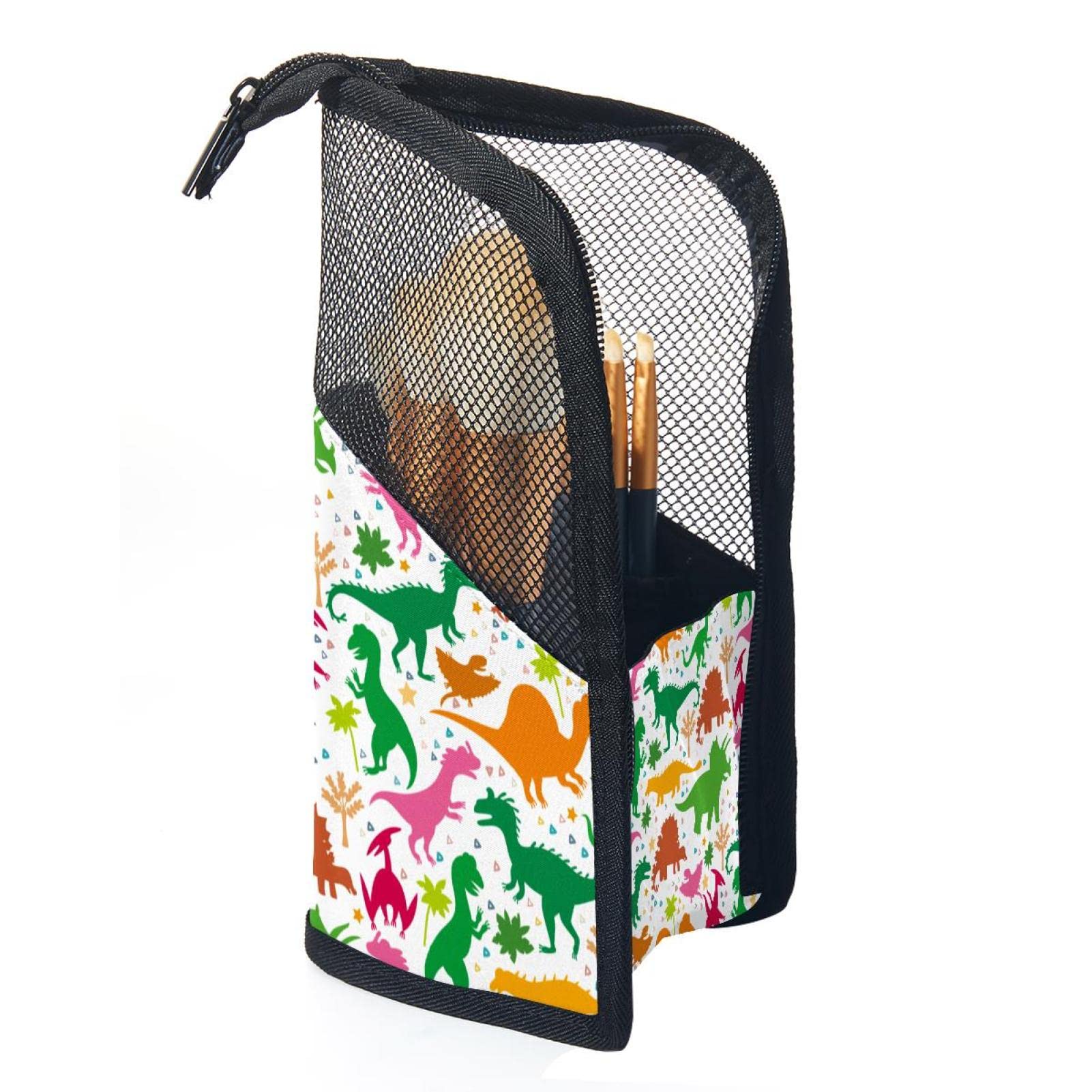 Professional 12-Piece Cosmetic Brush Set with Dinosaur Stand Holder - Portable Makeup Brush Organizer Pouch for Women & Girls - Perfect for Travel, Home, and Salon Use