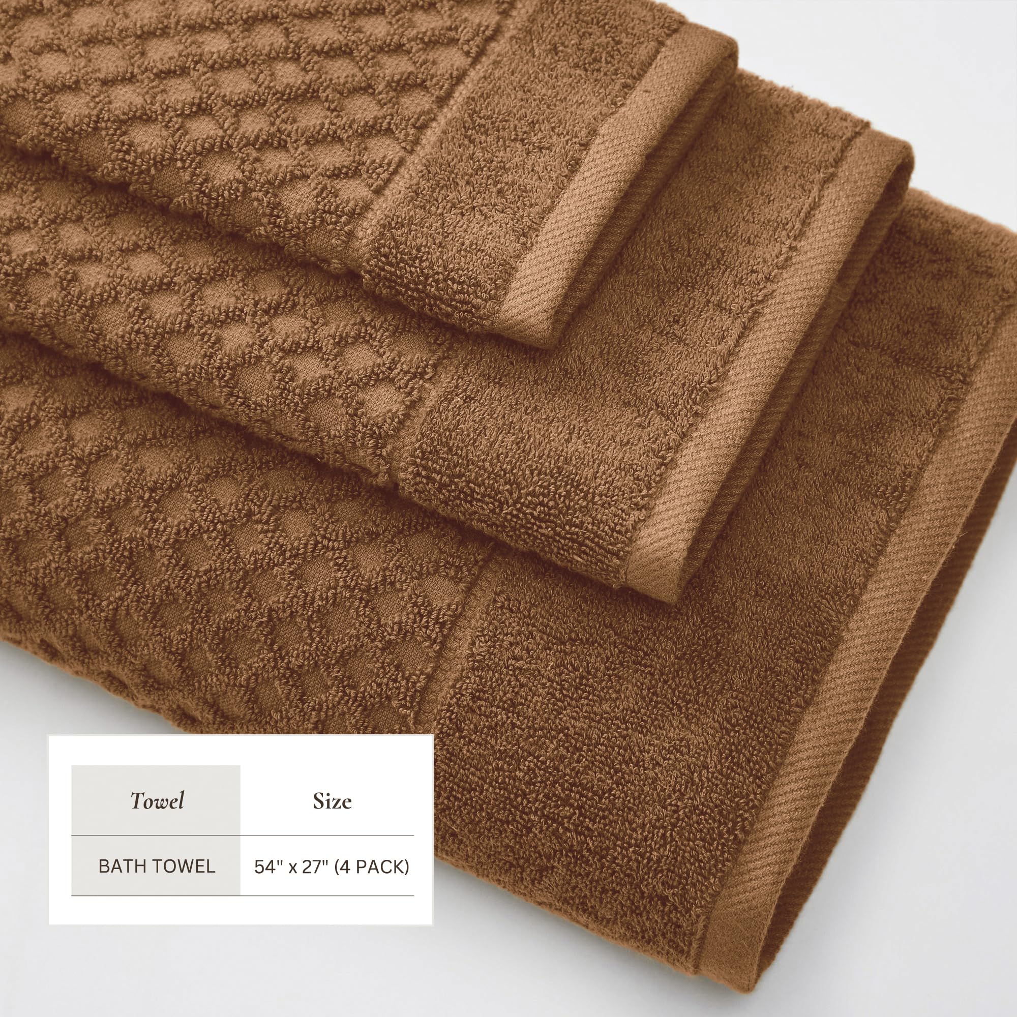 Premium Copper Bath Towels Set of 4 - 100% Cotton 54x27 Inches, Ultra Absorbent & Quick-Dry Bathroom Towels for Spa, Gym, and Beach Use (Copper Color)