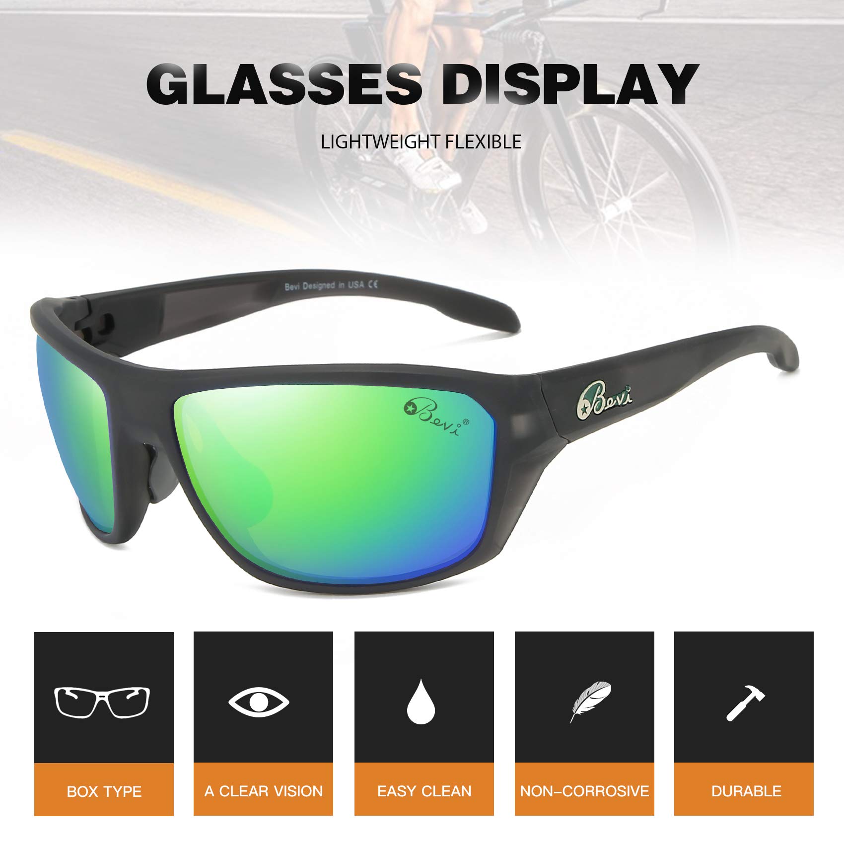 Bevi Polarized Sports Sunglasses for Men & Women - UV Protection, Anti-Glare Driving, Cycling & Running Shades - Perfect for Outdoor Activities & Travel