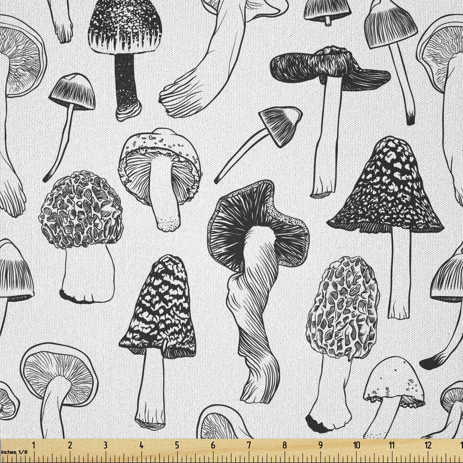 Ambesonne Mushroom Fabric by The Yard - Sketchy Drawing Repetitive Design Microfiber Textile for Arts, Crafts & Home Decor (10 Yards, Charcoal Grey/White) | DIY Projects, Upholstery, Curtains & Decorative Pillows